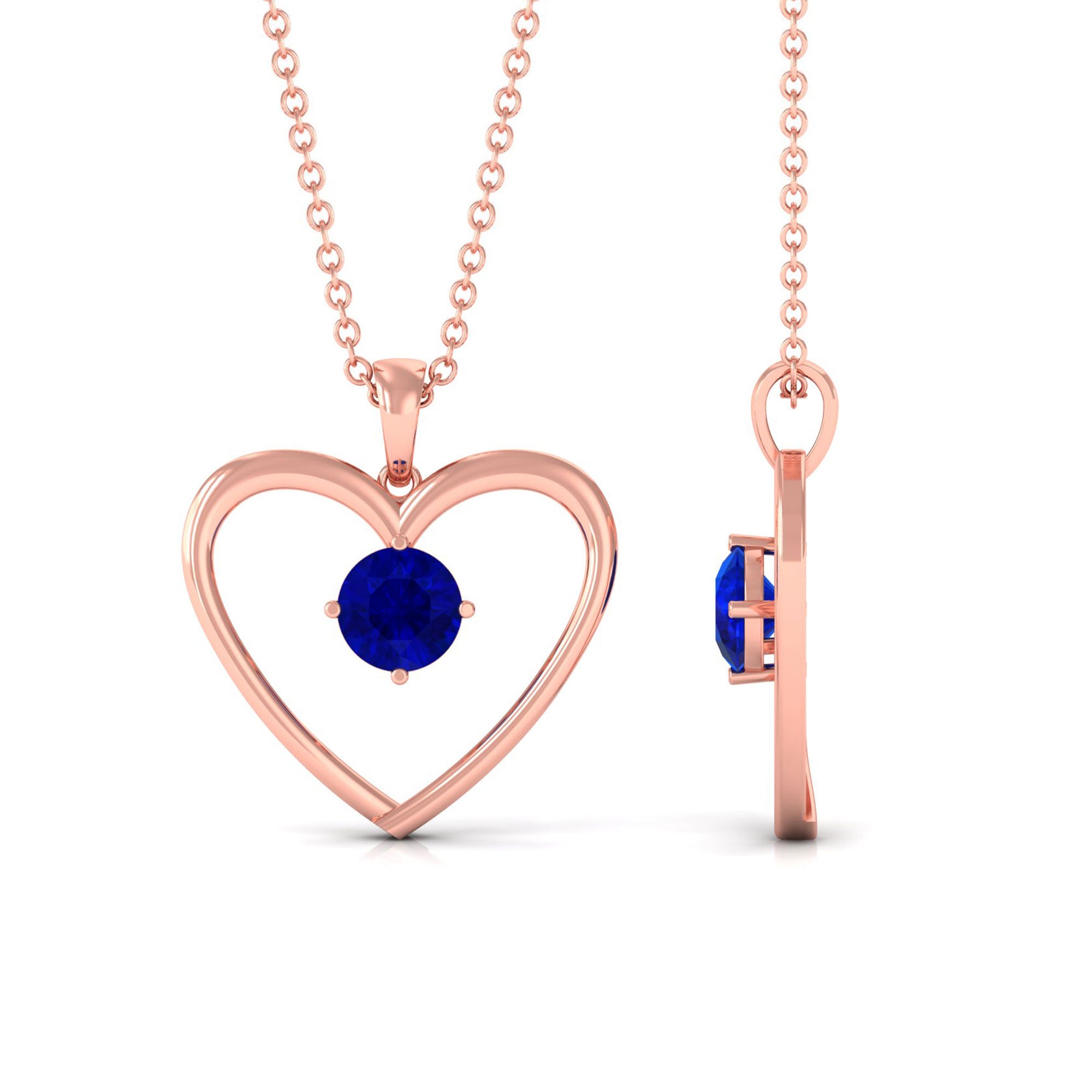 Vibrant Grown Labs-Lab Grown Blue Sapphire Open Heart Pendant Necklace