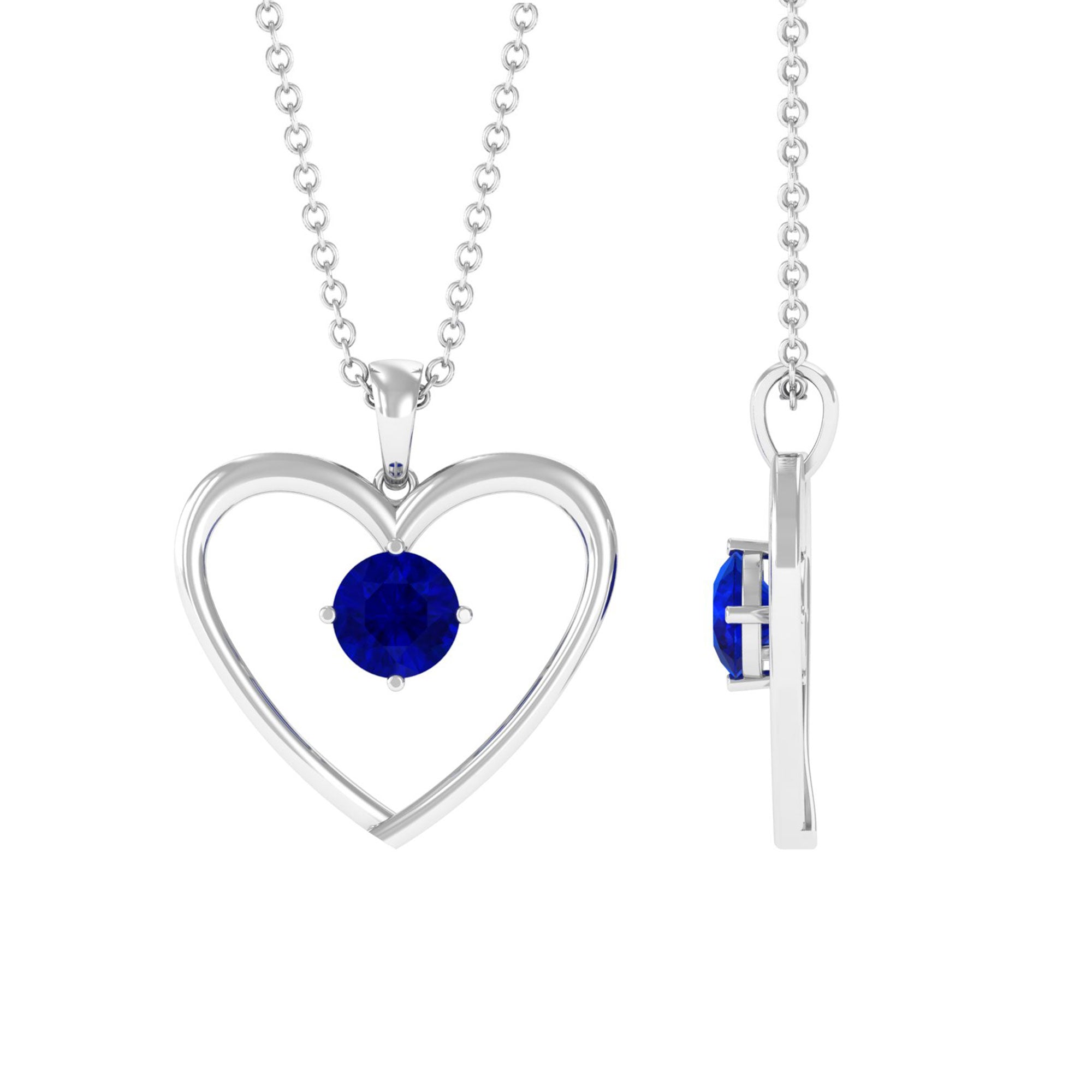 Vibrant Grown Labs-Lab Grown Blue Sapphire Open Heart Pendant Necklace