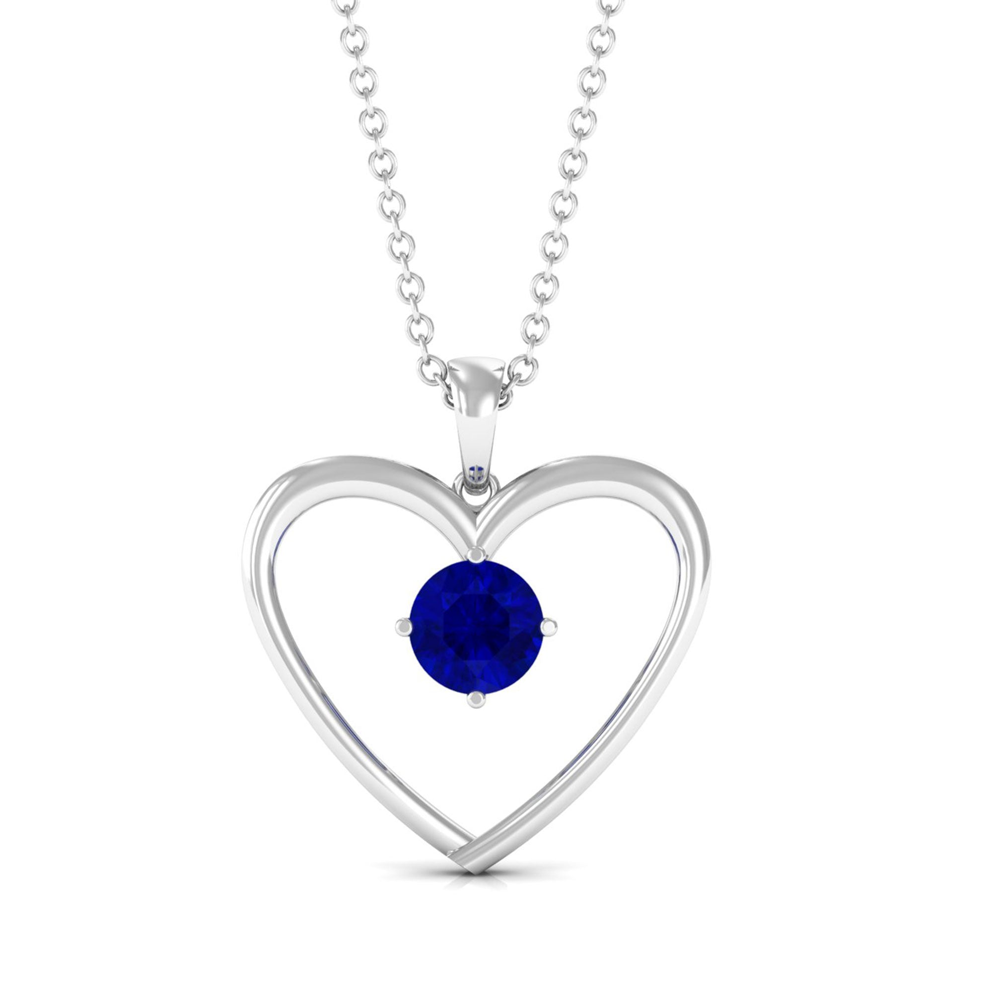 Vibrant Grown Labs-Lab Grown Blue Sapphire Open Heart Pendant Necklace