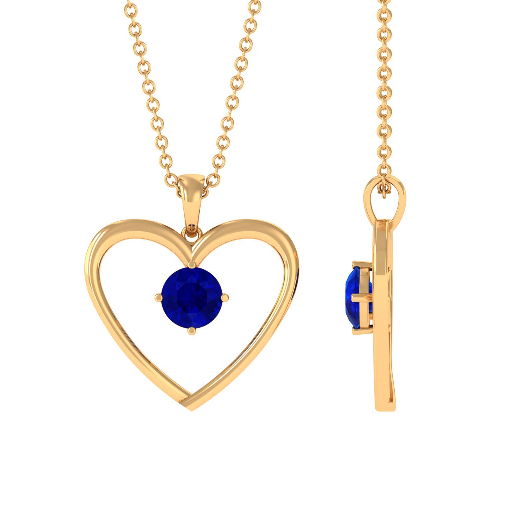 Vibrant Grown Labs-Lab Grown Blue Sapphire Open Heart Pendant Necklace