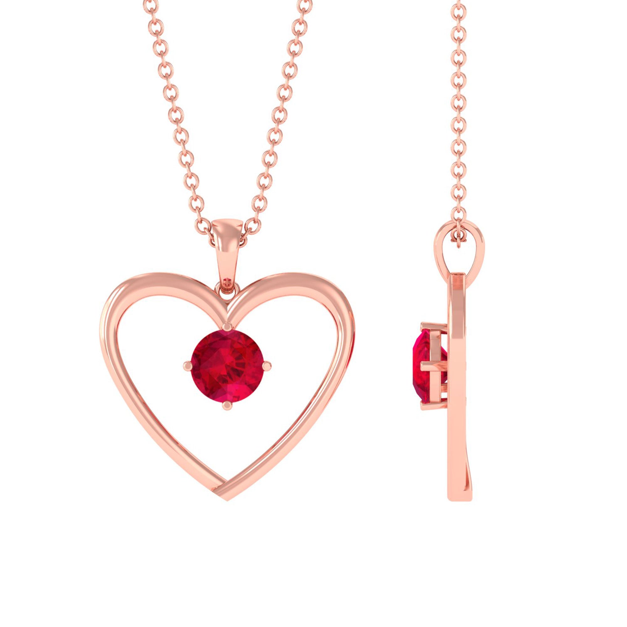 Vibrant Grown Labs-Heart Pendant Necklace with Lab Grown Ruby