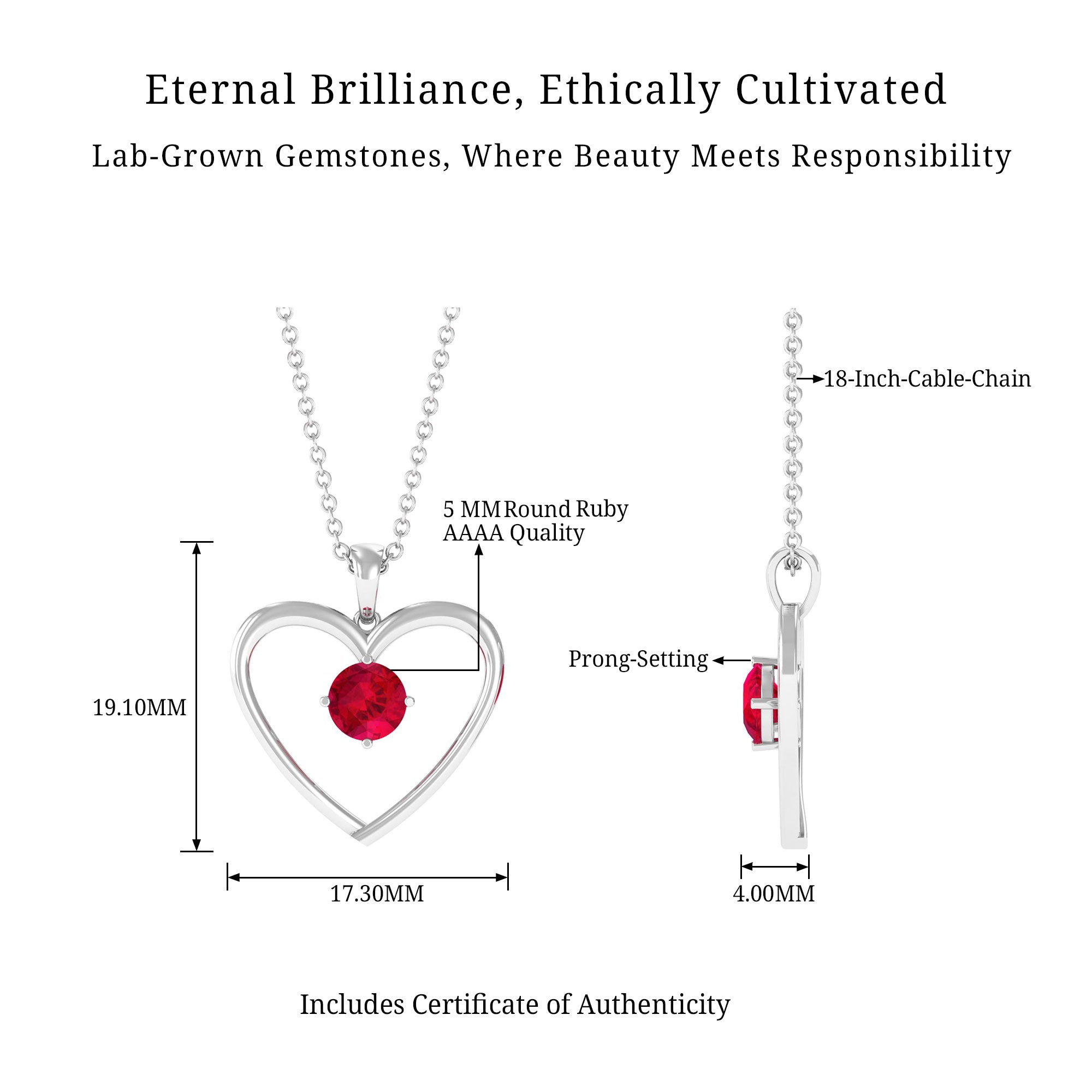 Vibrant Grown Labs-Heart Pendant Necklace with Lab Grown Ruby