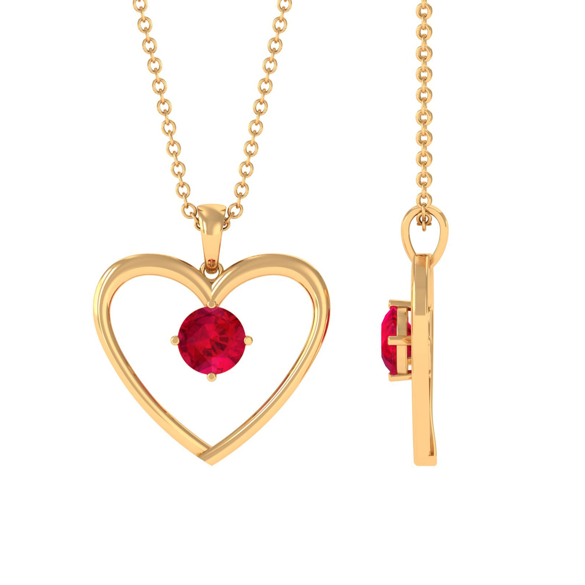 Vibrant Grown Labs-Heart Pendant Necklace with Lab Grown Ruby