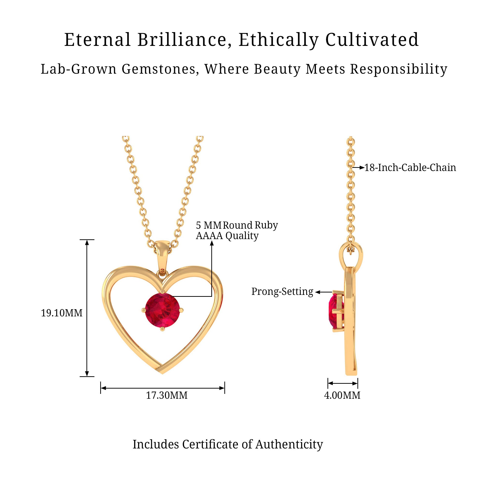 Vibrant Grown Labs-Heart Pendant Necklace with Lab Grown Ruby