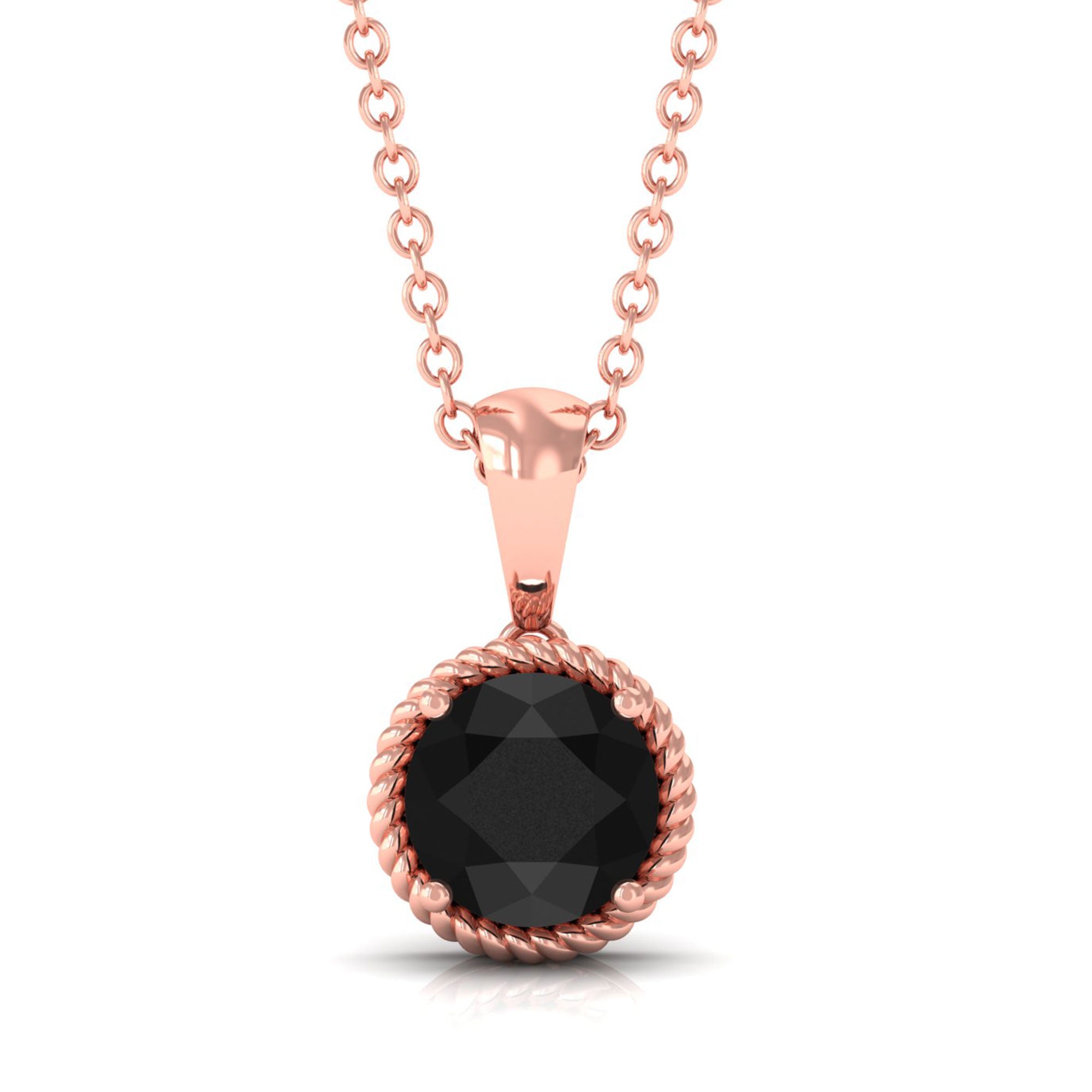 Vibrant Grown Labs-Round Shape Lab Created Black Diamond Solitaire Pendant Necklace