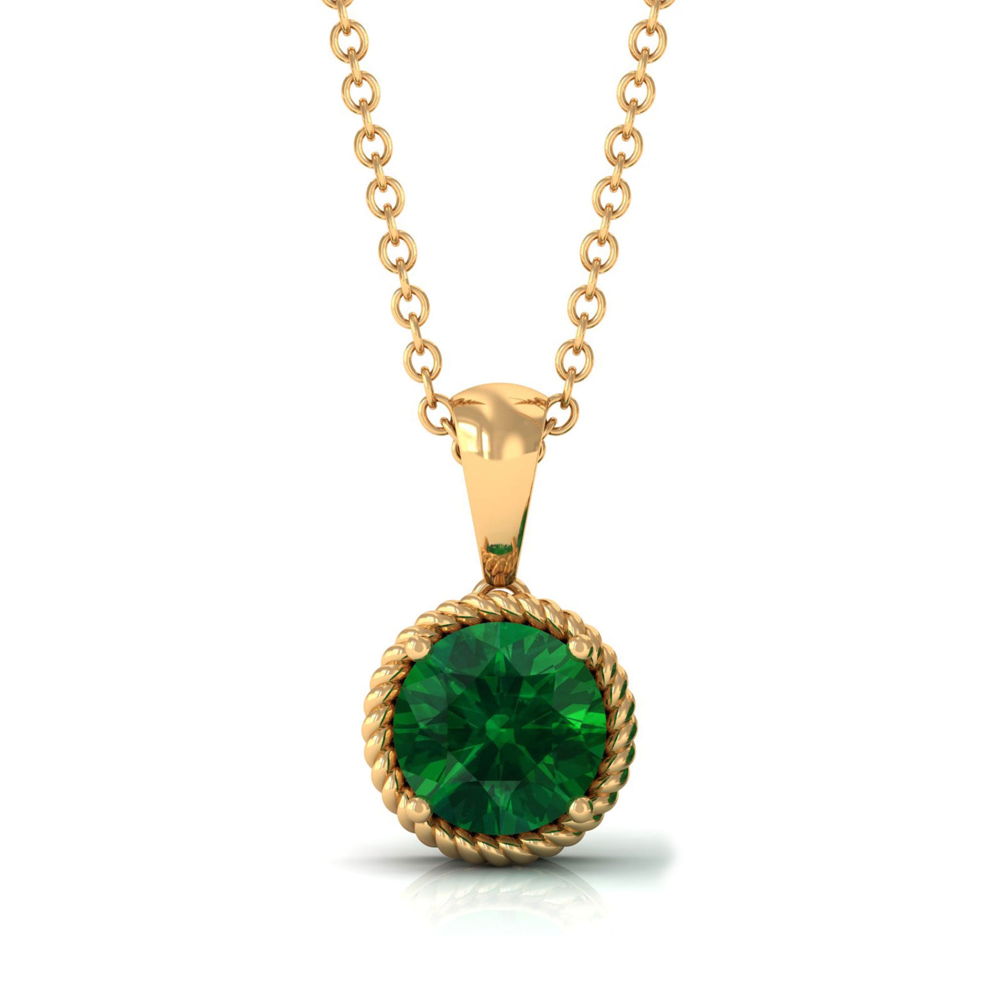 Vibrant Grown Labs-Lab Grown Emerald Solitaire Pendant Necklace with Twisted Rope