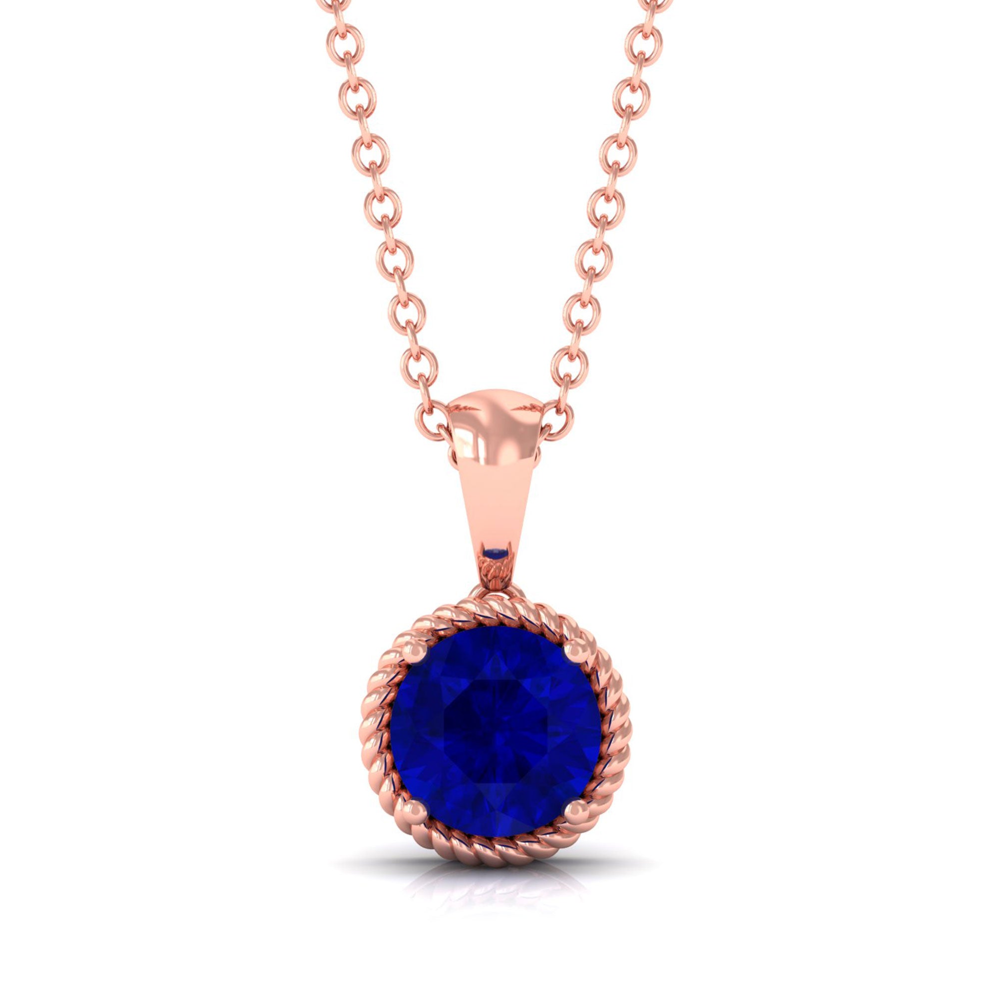 Vibrant Grown Labs-Lab Grown Blue Sapphire Twisted Rope Pendant Necklace