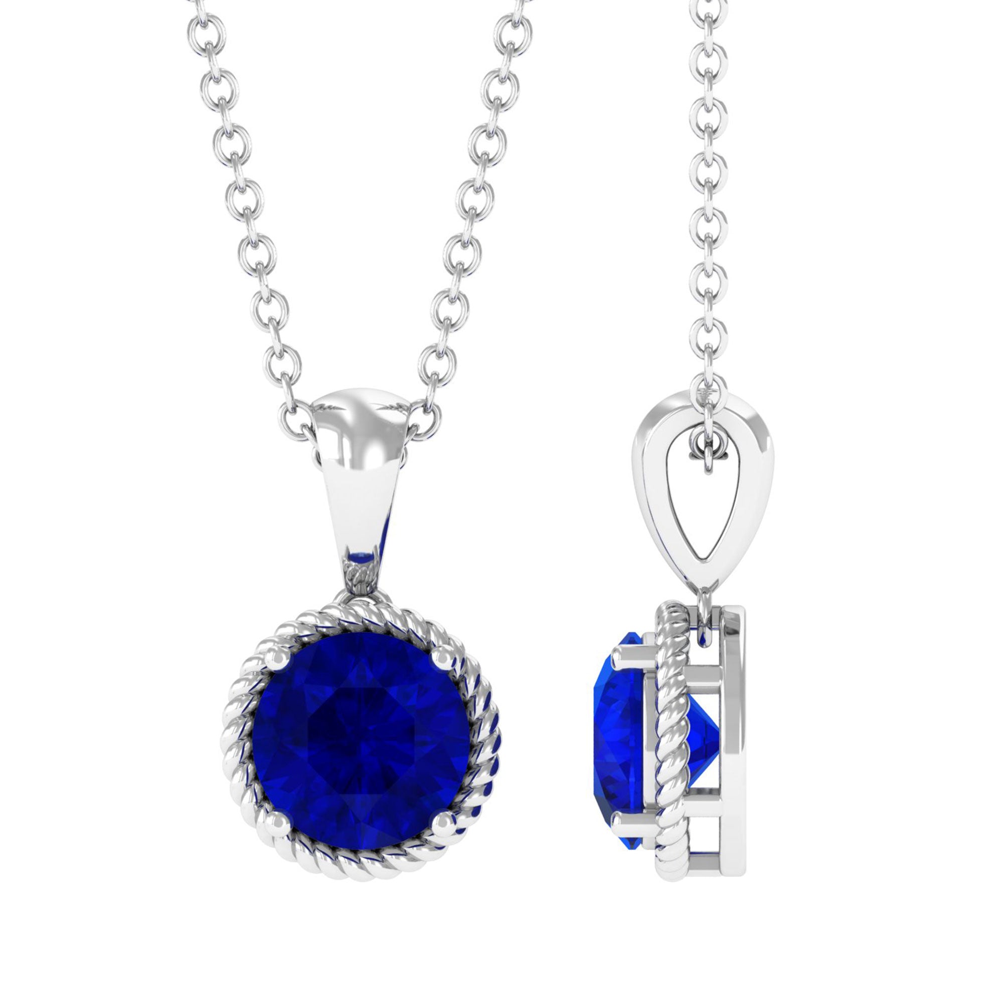 Vibrant Grown Labs-Lab Grown Blue Sapphire Twisted Rope Pendant Necklace