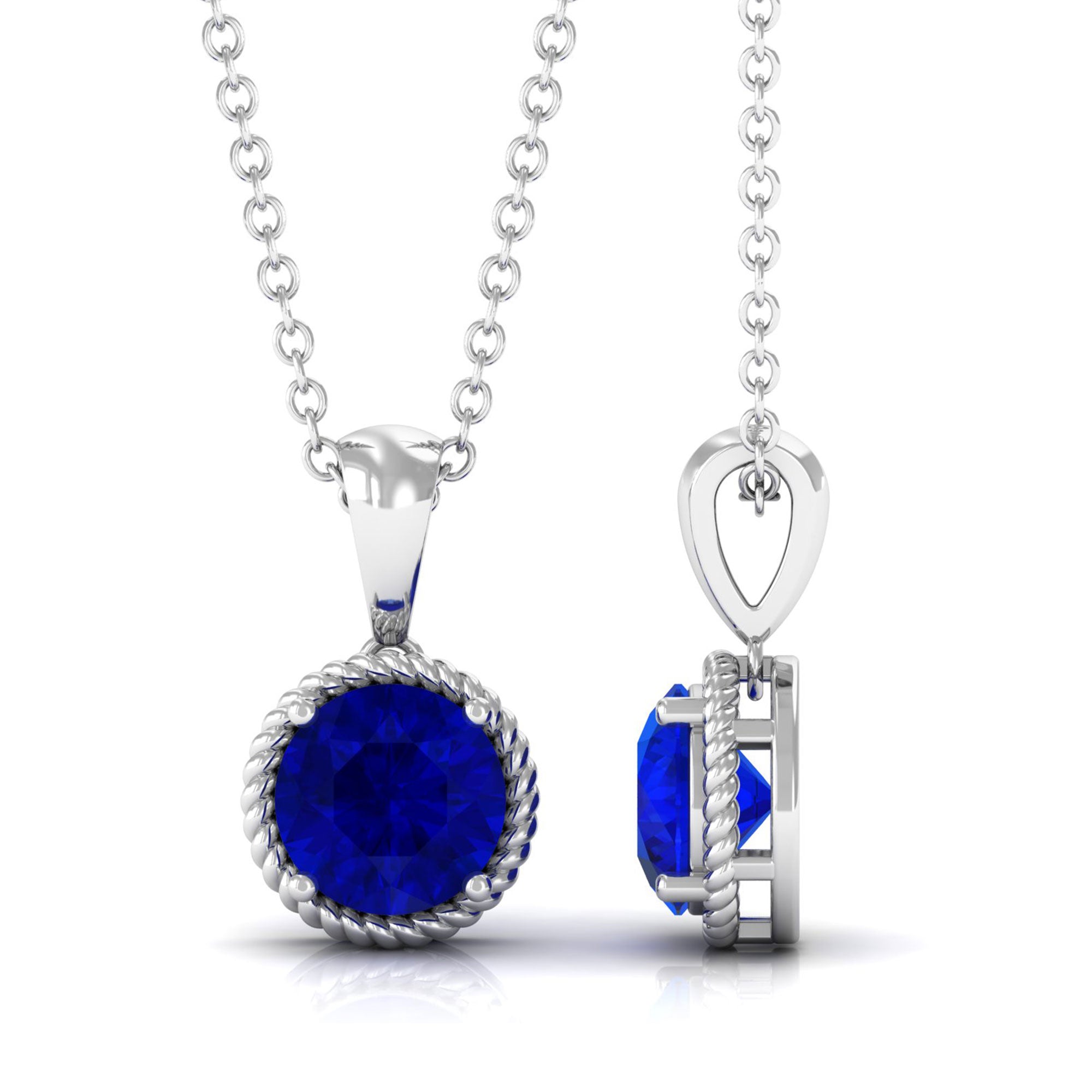 Vibrant Grown Labs-Lab Grown Blue Sapphire Twisted Rope Pendant Necklace