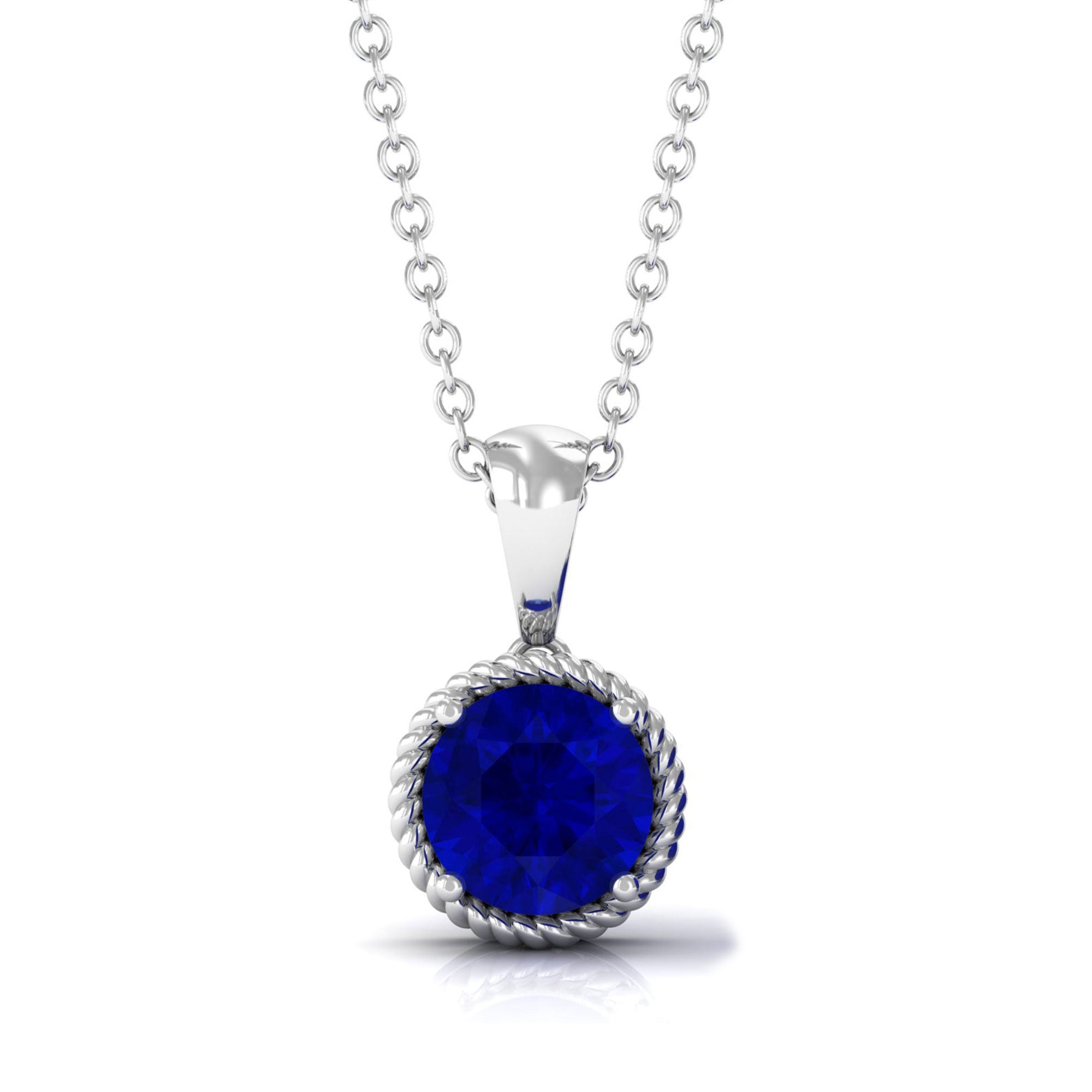 Vibrant Grown Labs-Lab Grown Blue Sapphire Twisted Rope Pendant Necklace