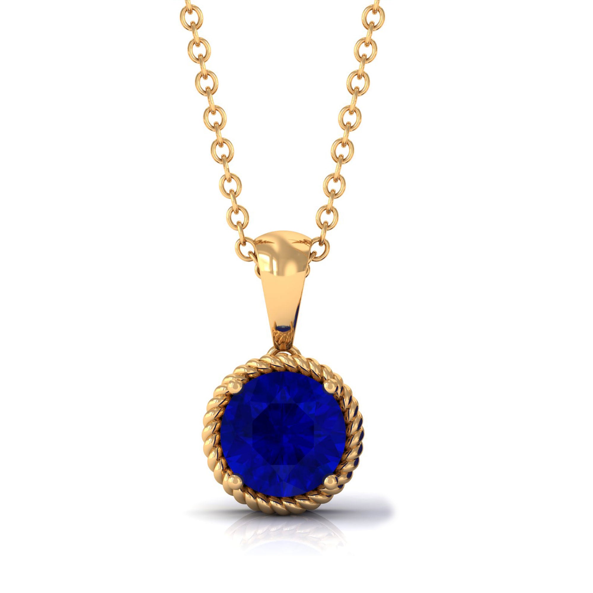 Vibrant Grown Labs-Lab Grown Blue Sapphire Twisted Rope Pendant Necklace