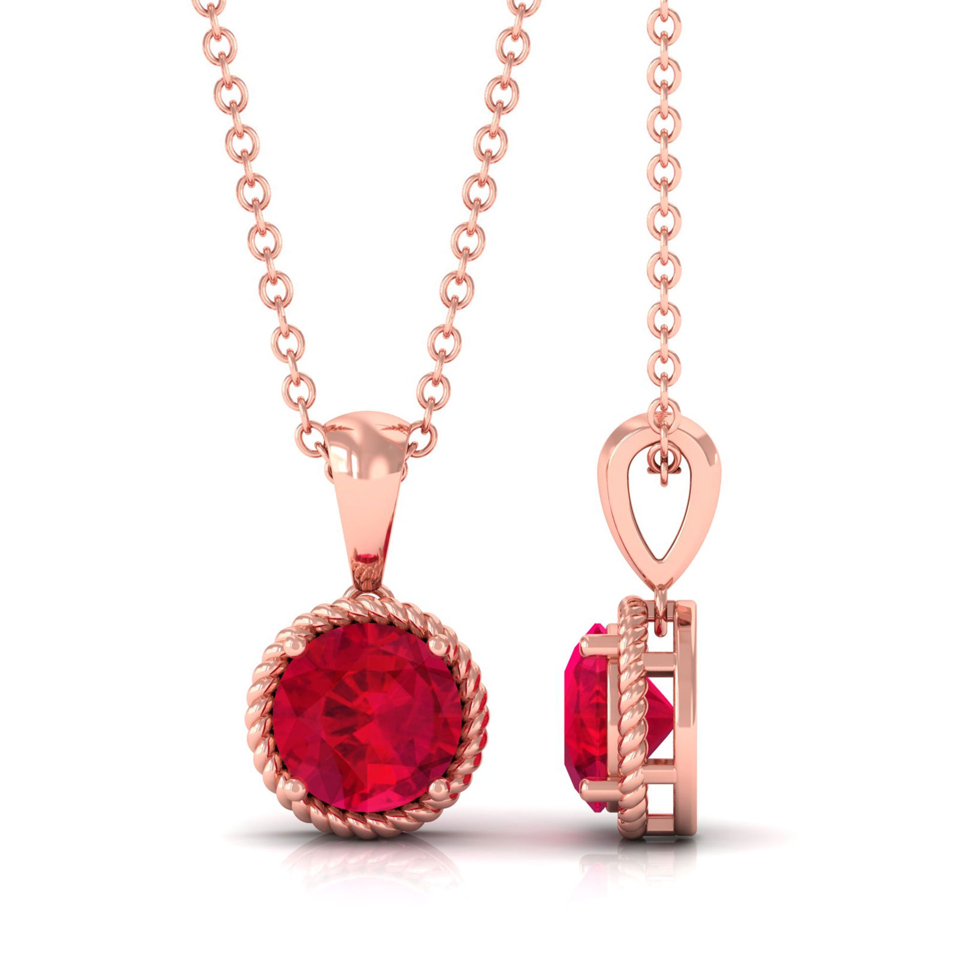 Vibrant Grown Labs-Round Solitaire Pendant Necklace with Lab Grown Ruby