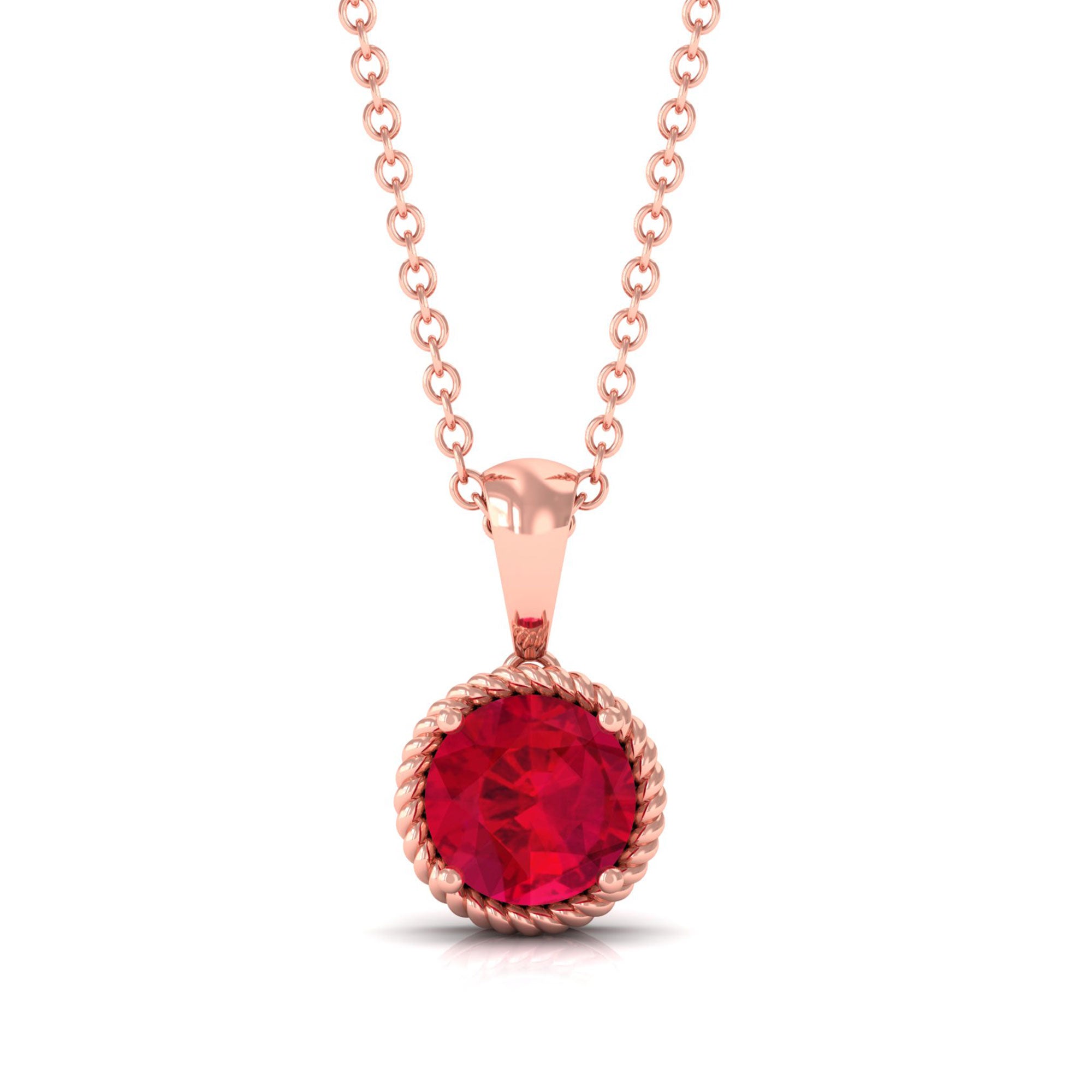 Vibrant Grown Labs-Round Solitaire Pendant Necklace with Lab Grown Ruby