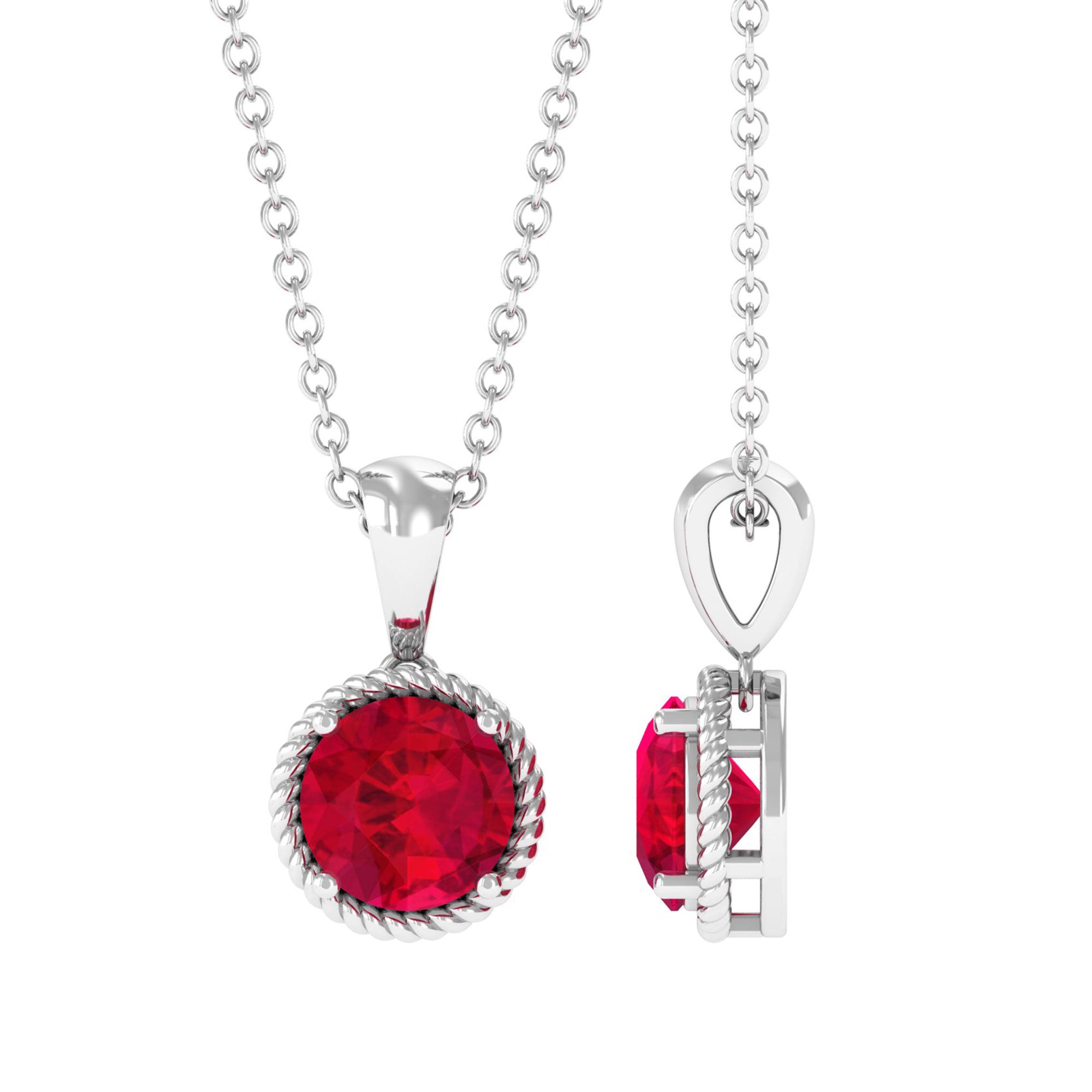 Vibrant Grown Labs-Round Solitaire Pendant Necklace with Lab Grown Ruby