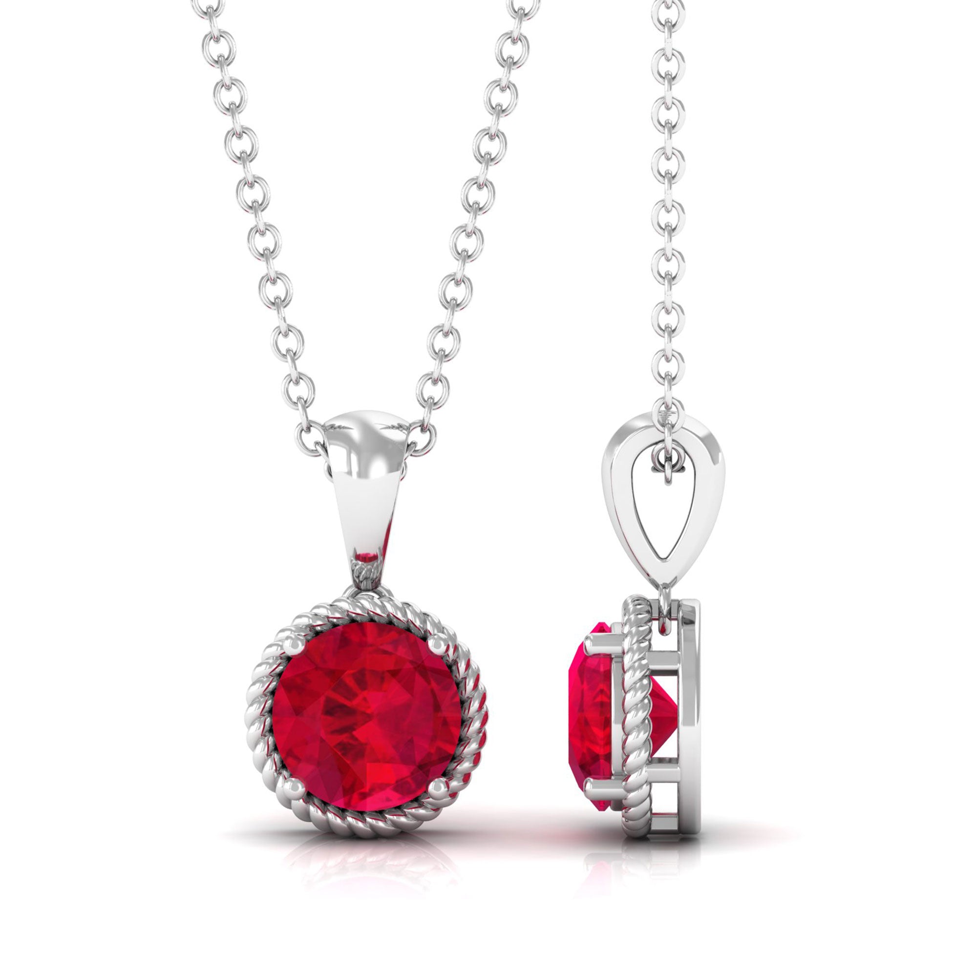 Vibrant Grown Labs-Round Solitaire Pendant Necklace with Lab Grown Ruby