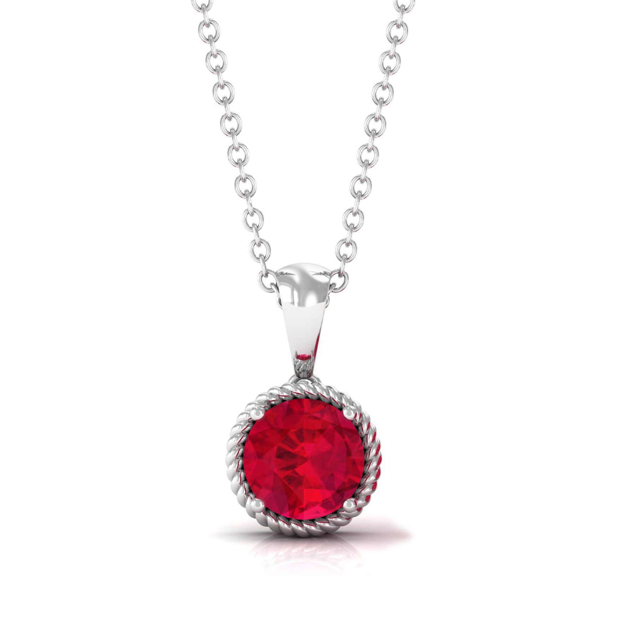 Vibrant Grown Labs-Round Solitaire Pendant Necklace with Lab Grown Ruby