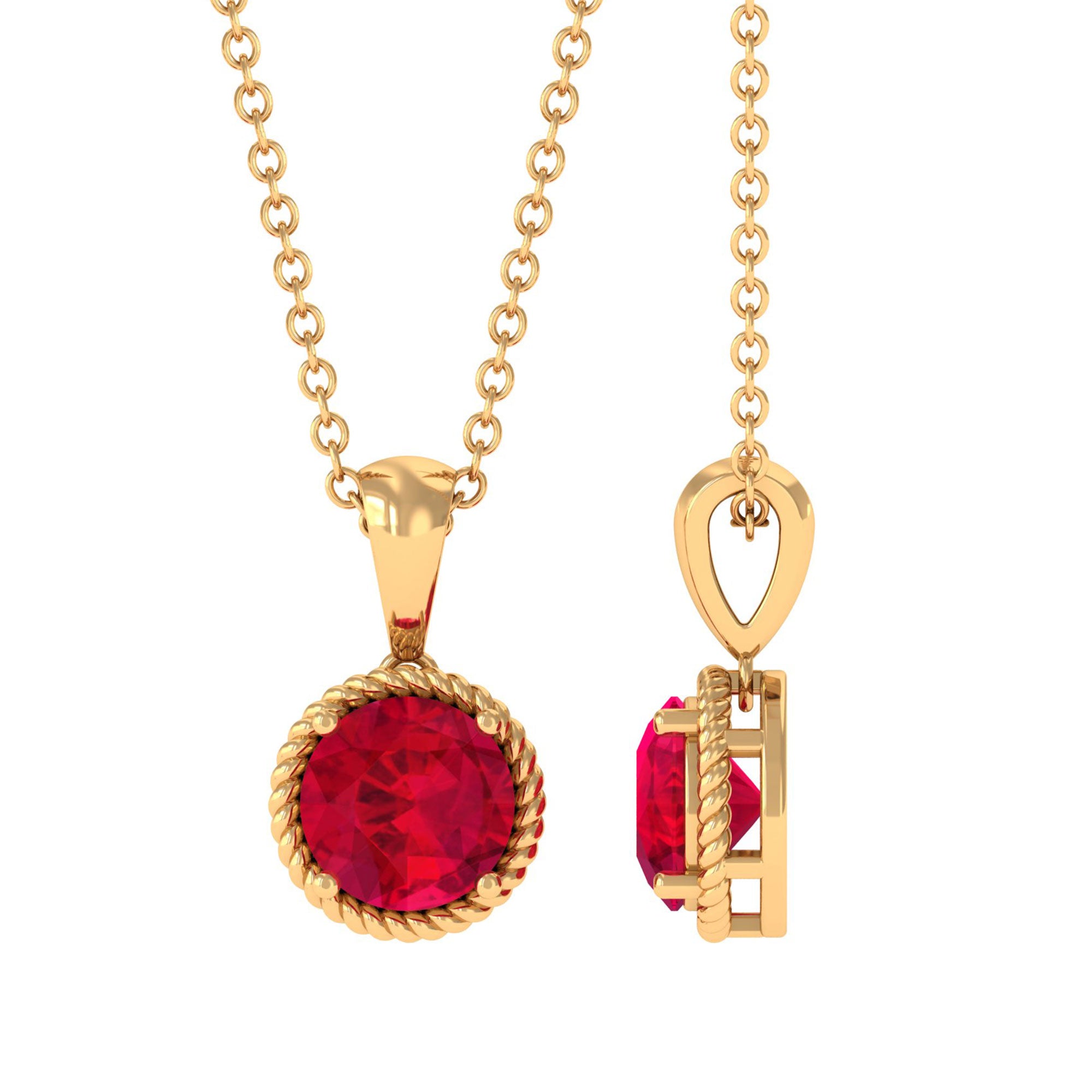 Vibrant Grown Labs-Round Solitaire Pendant Necklace with Lab Grown Ruby