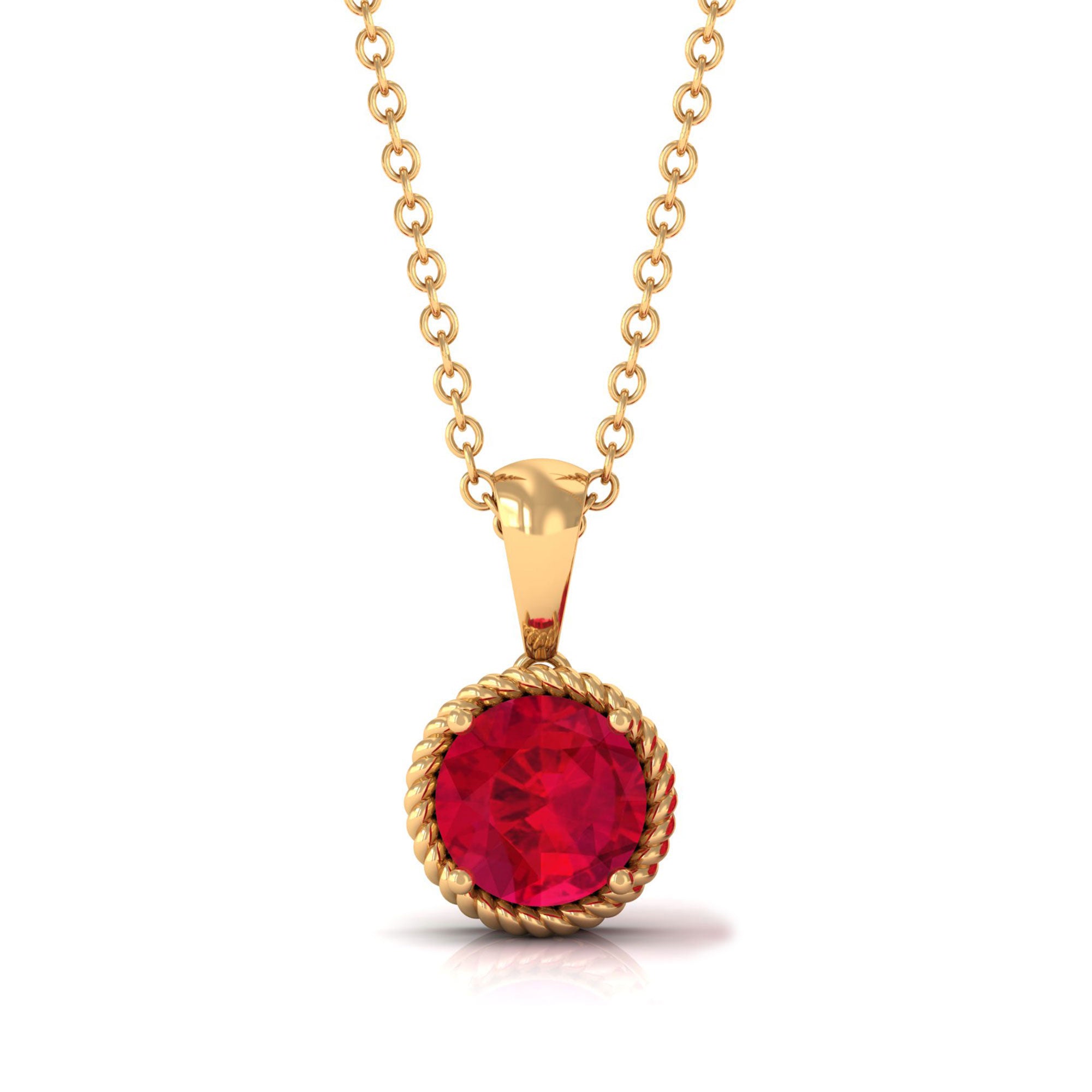 Vibrant Grown Labs-Round Solitaire Pendant Necklace with Lab Grown Ruby