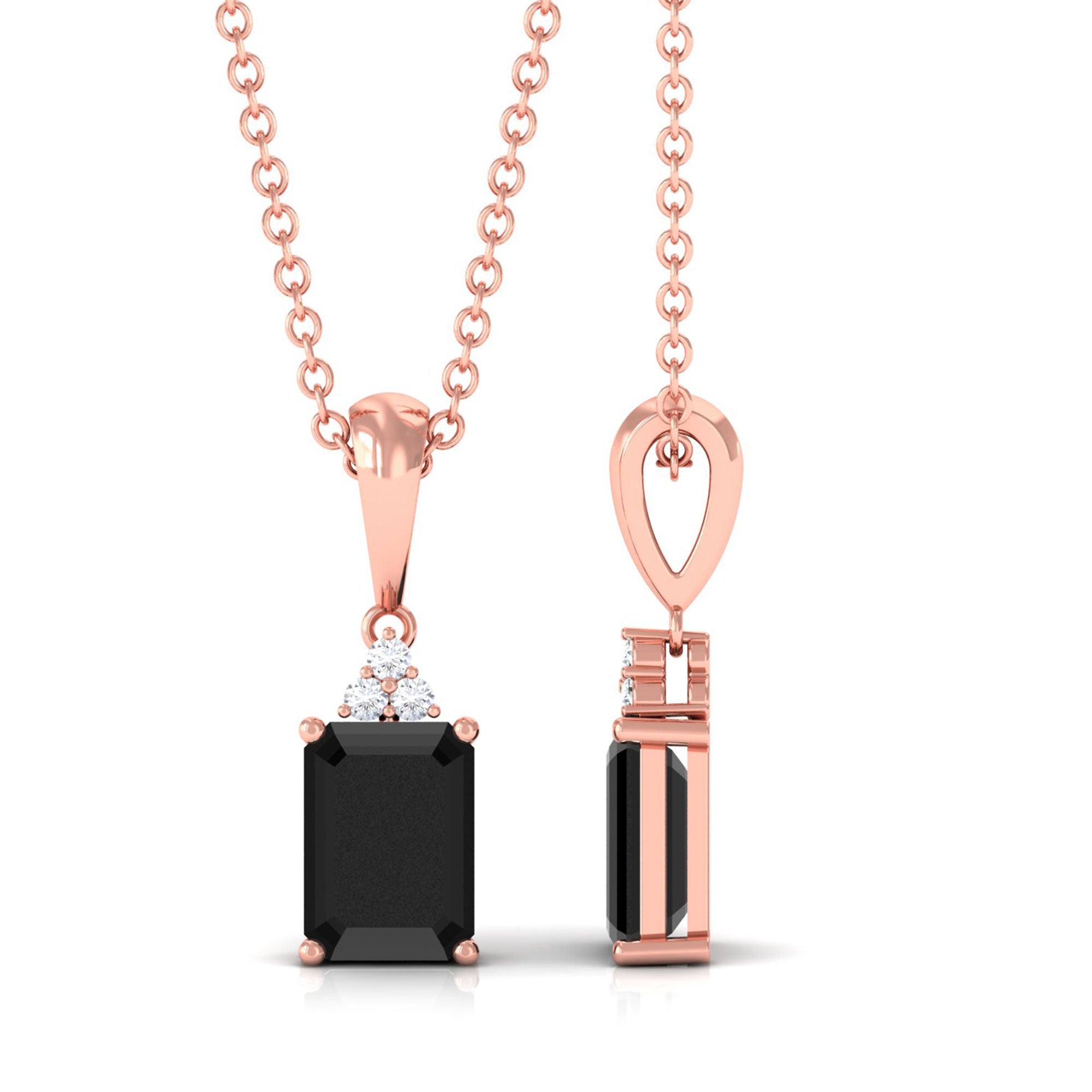 Vibrant Grown Labs-Emerald Cut Lab Grown Black Diamond Pendant Necklace