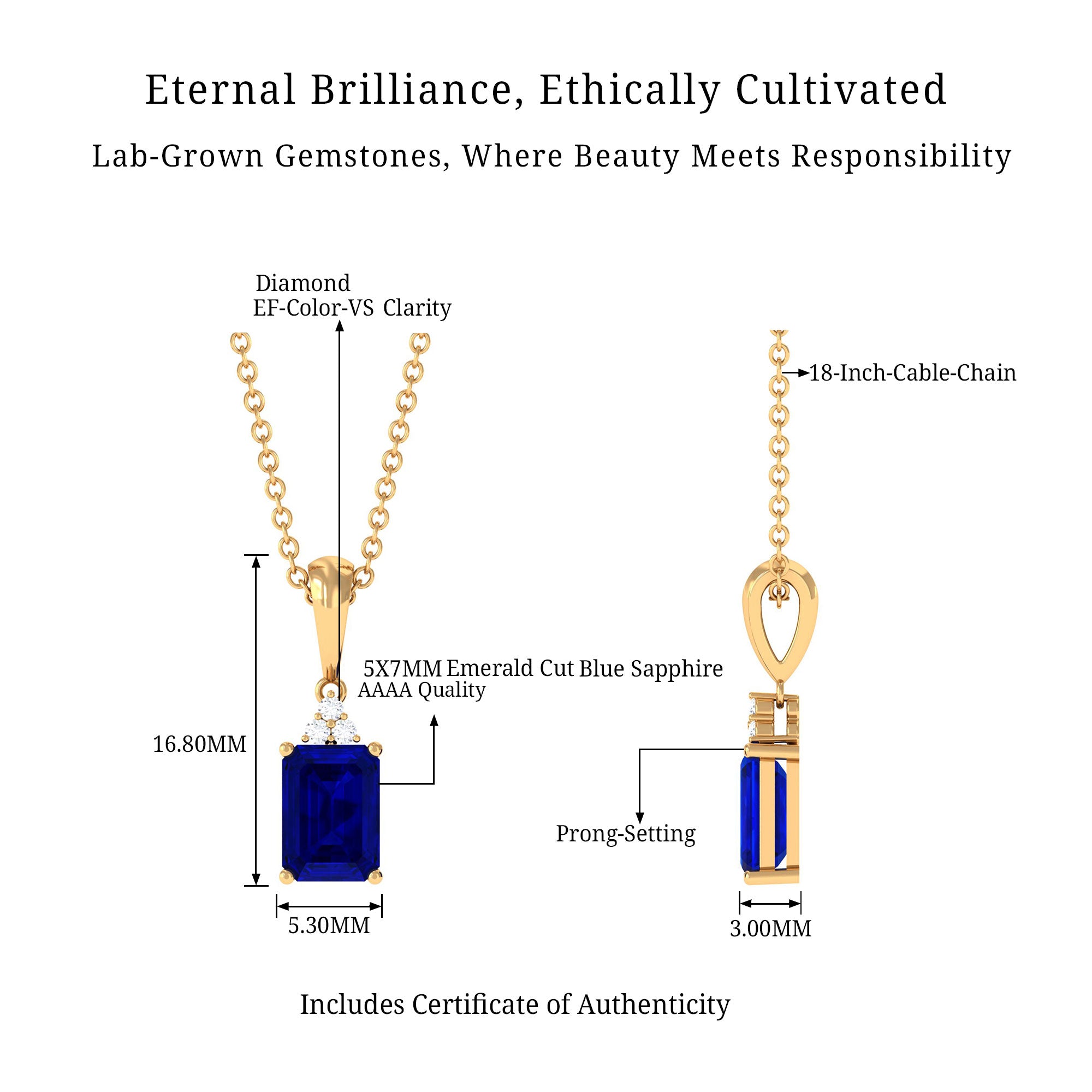 Vibrant Grown Labs-Lab Grown Blue Sapphire Minimal Pendant Necklace