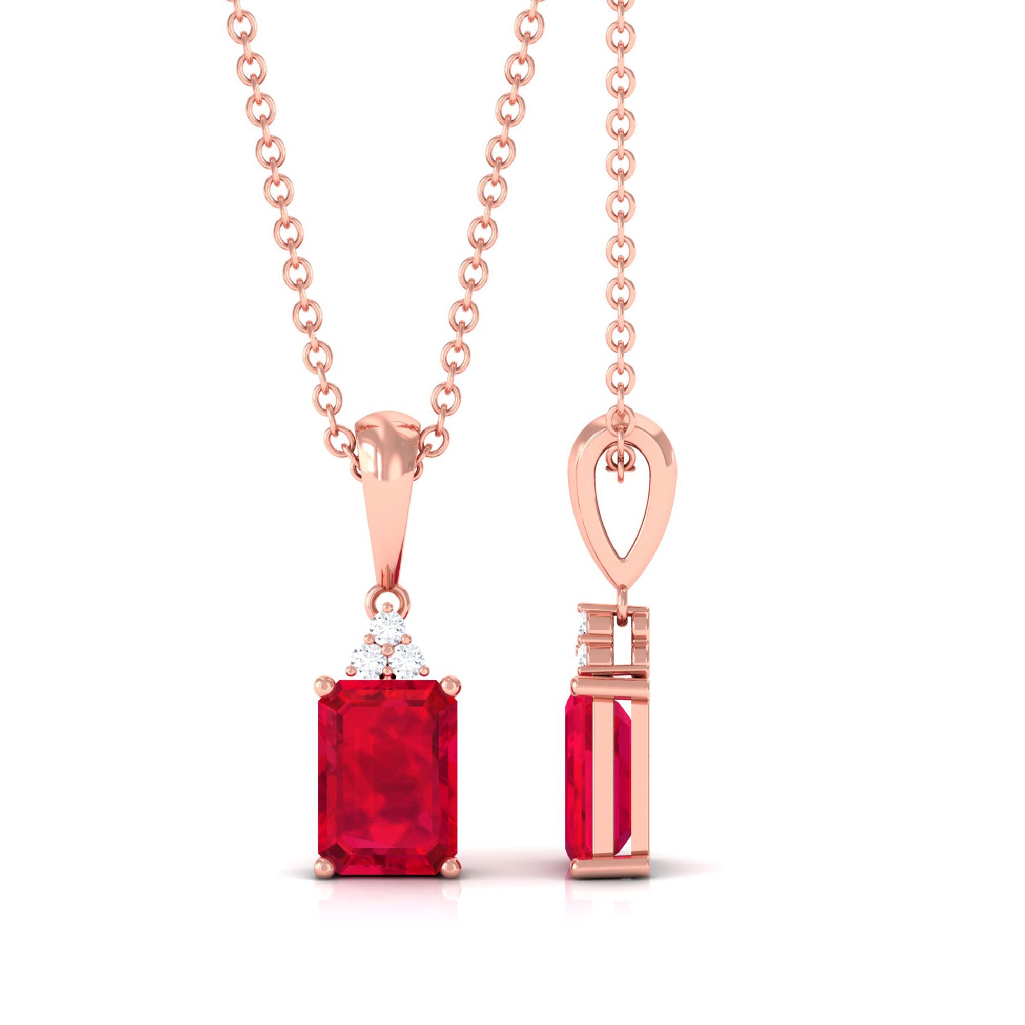 Vibrant Grown Labs-Emerald Cut Lab Grown Ruby Pendant Necklace