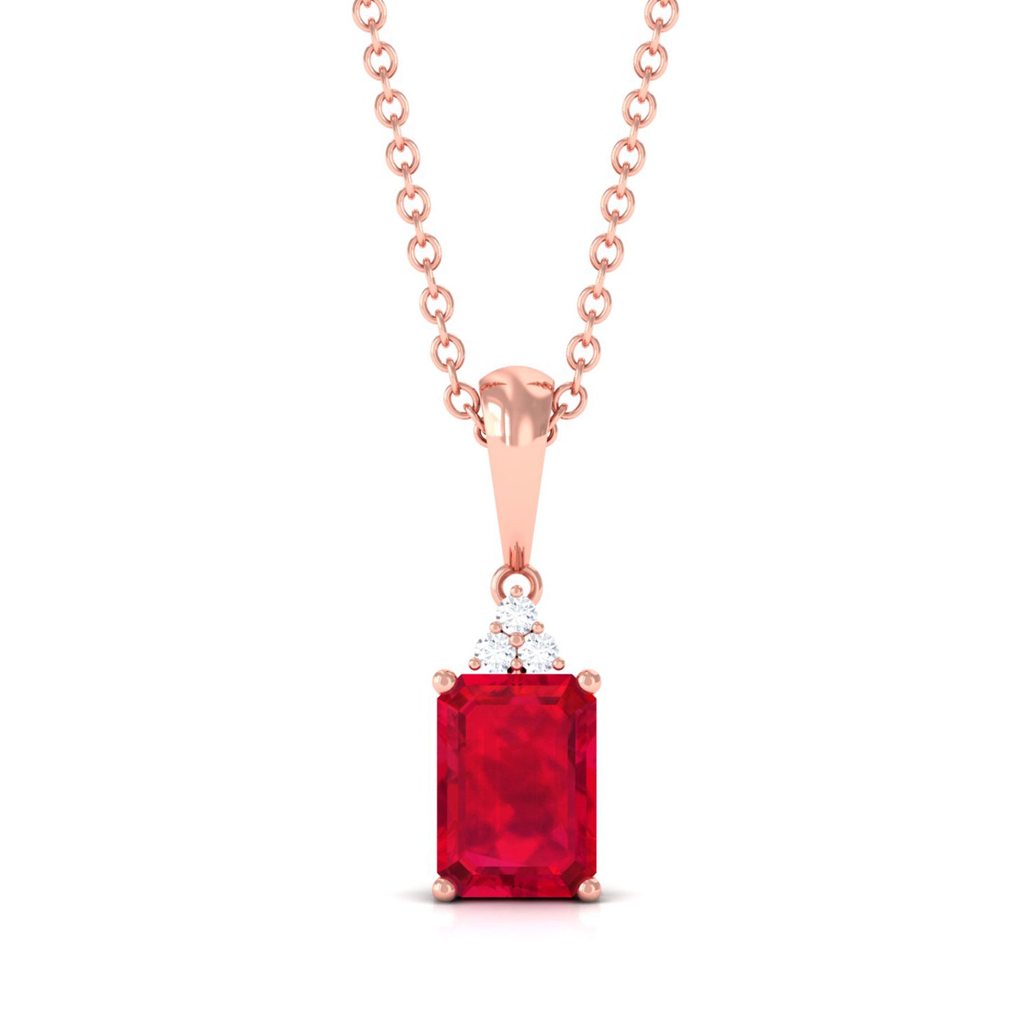 Vibrant Grown Labs-Emerald Cut Lab Grown Ruby Pendant Necklace