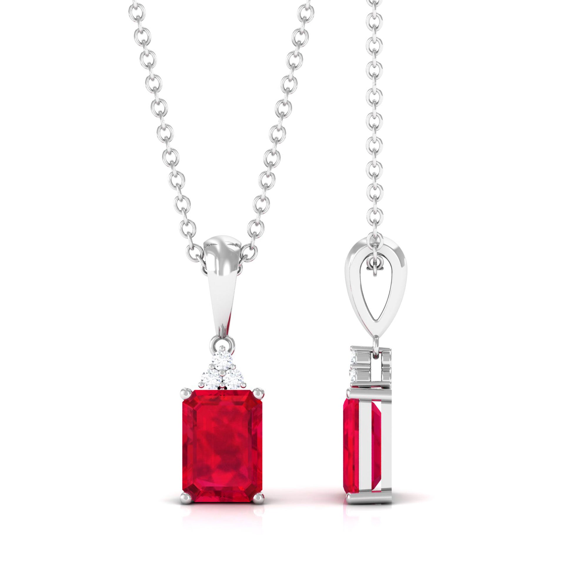 Vibrant Grown Labs-Emerald Cut Lab Grown Ruby Pendant Necklace