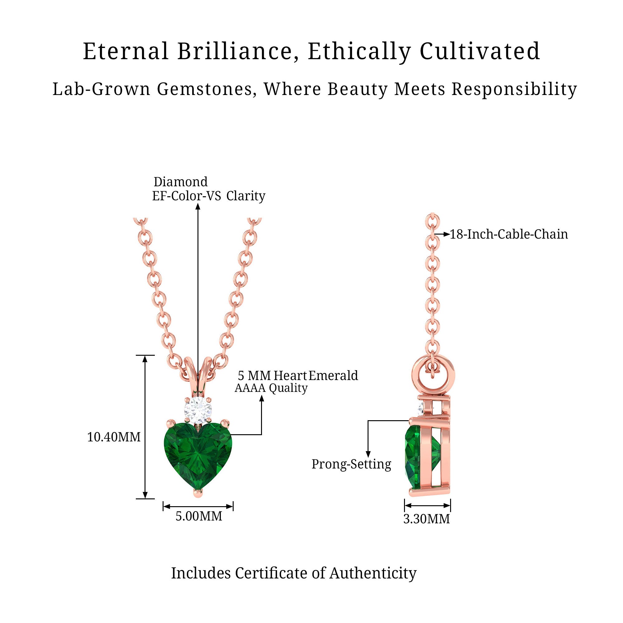 Vibrant Grown Labs-Heart Shape Lab Grown Emerald Pendant Necklace