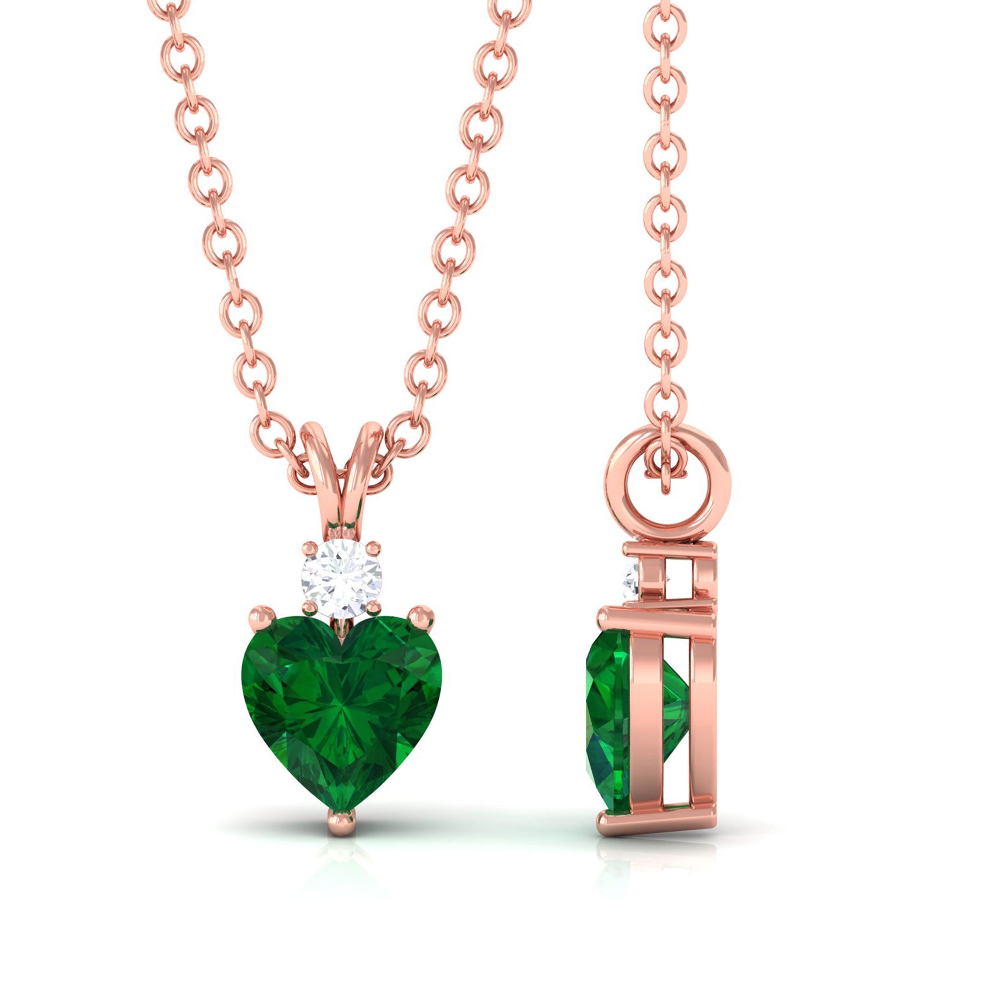 Vibrant Grown Labs-Heart Shape Lab Grown Emerald Pendant Necklace