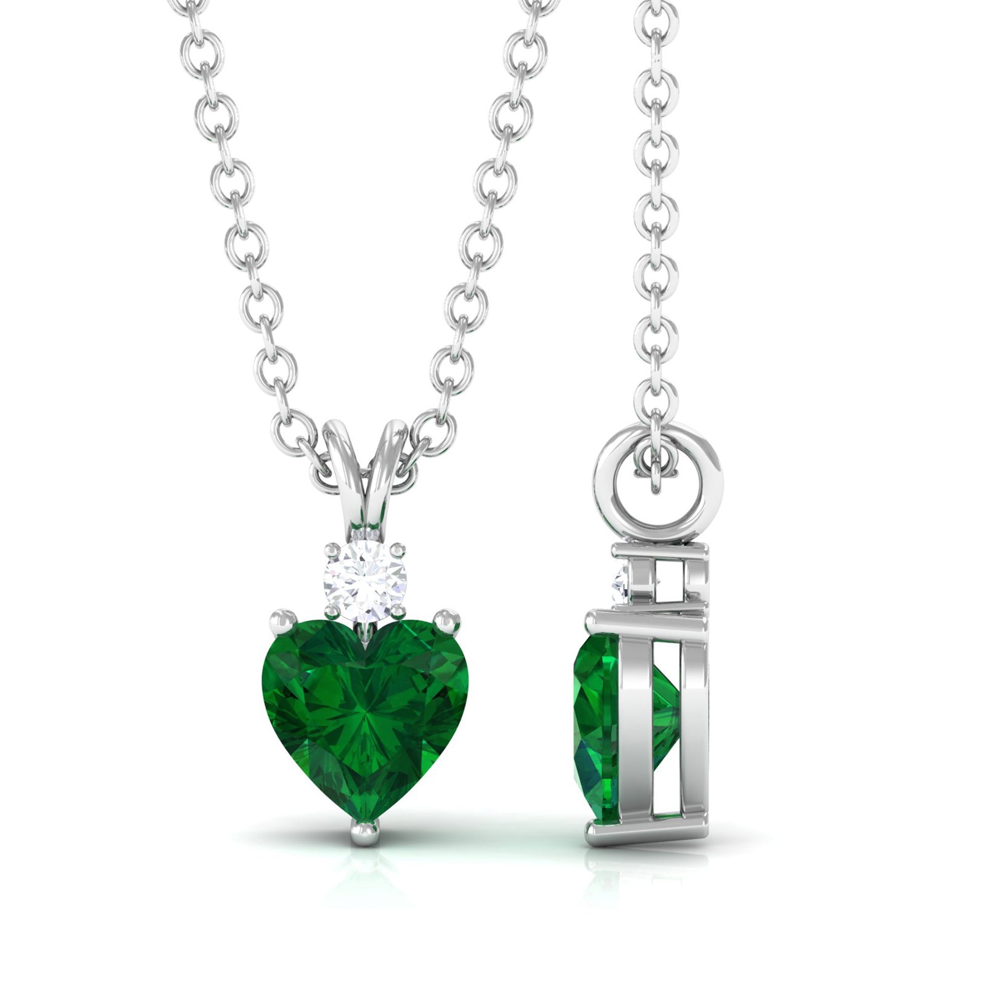 Vibrant Grown Labs-Heart Shape Lab Grown Emerald Pendant Necklace