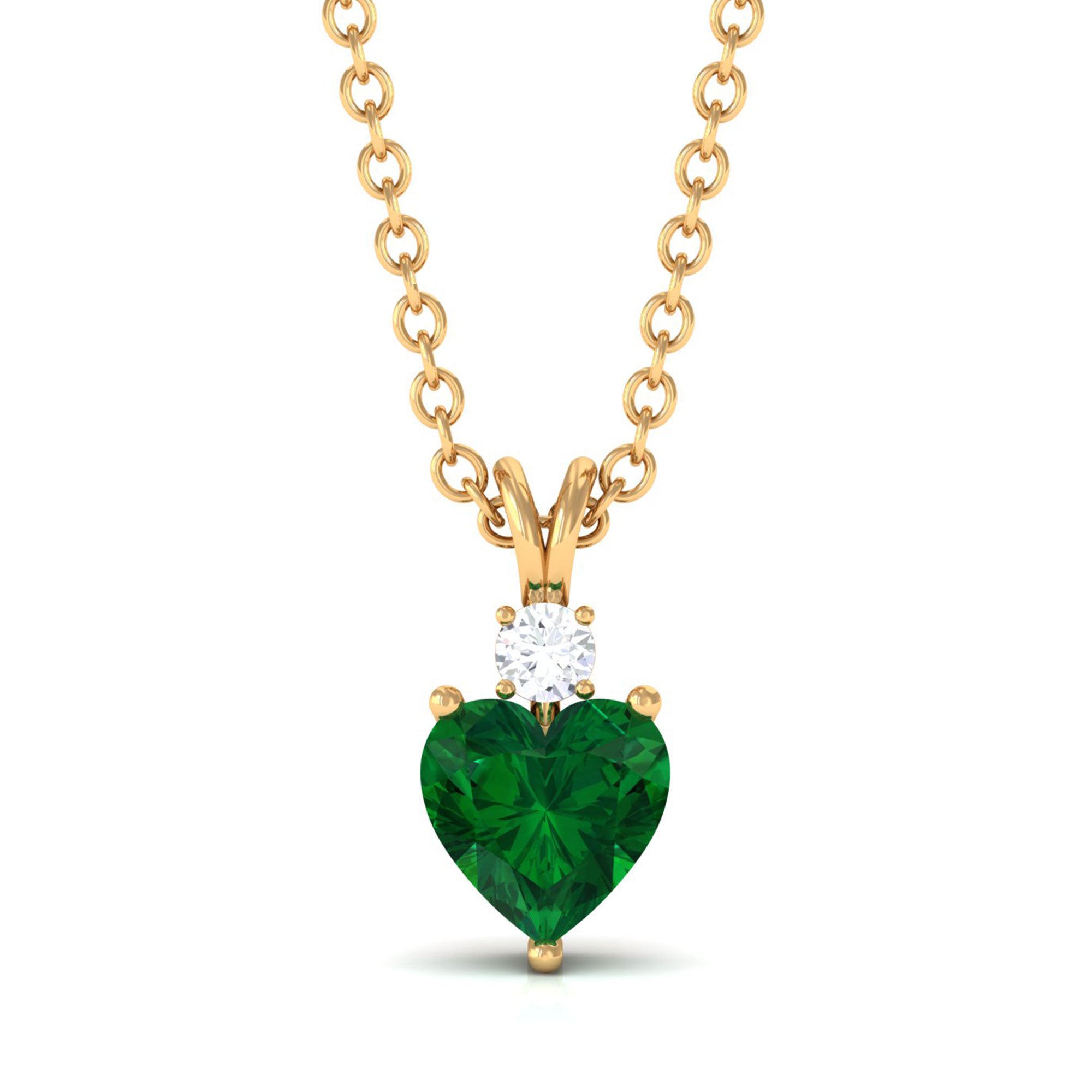 Vibrant Grown Labs-Heart Shape Lab Grown Emerald Pendant Necklace