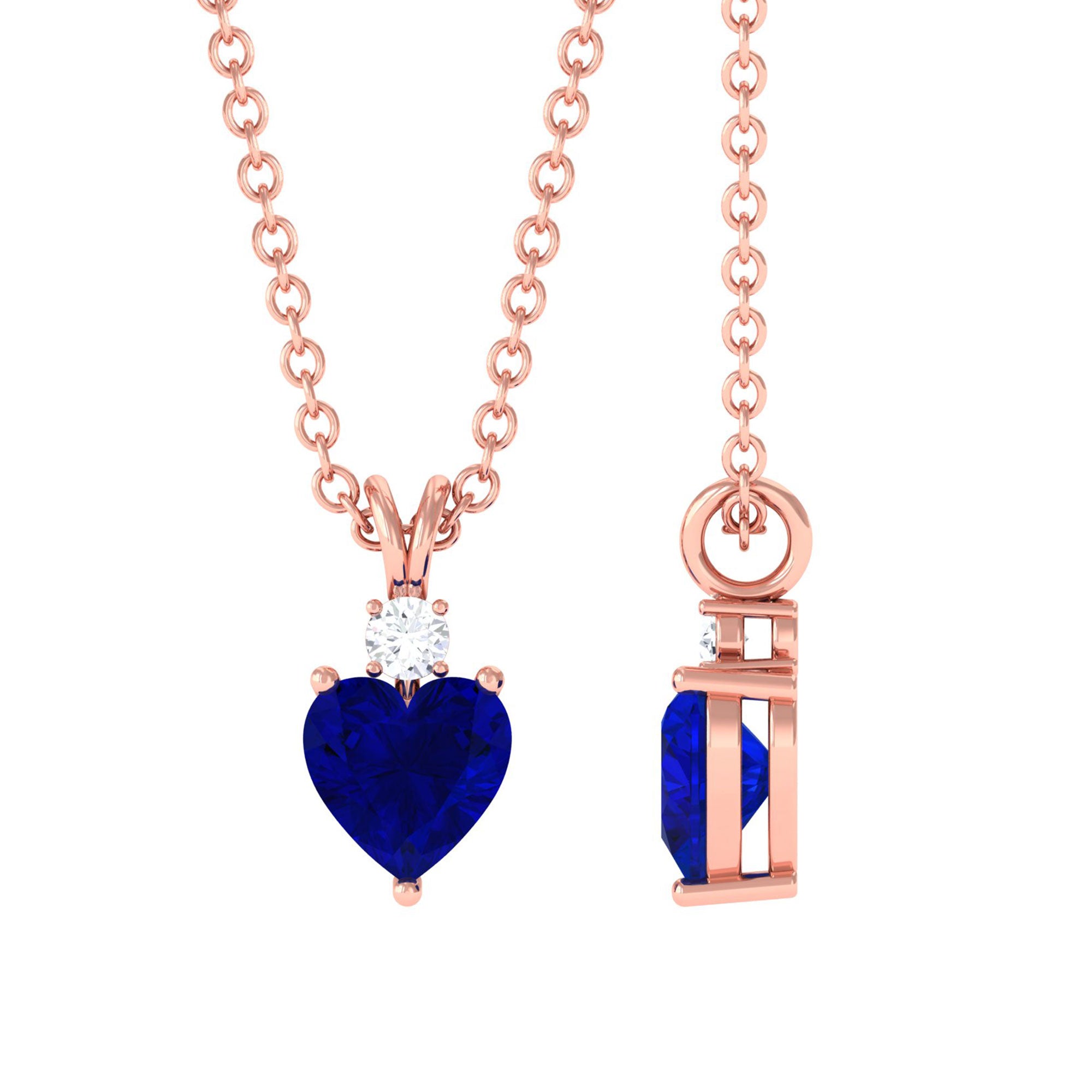 Vibrant Grown Labs-Lab Grown Blue Sapphire Heart Pendant Necklace