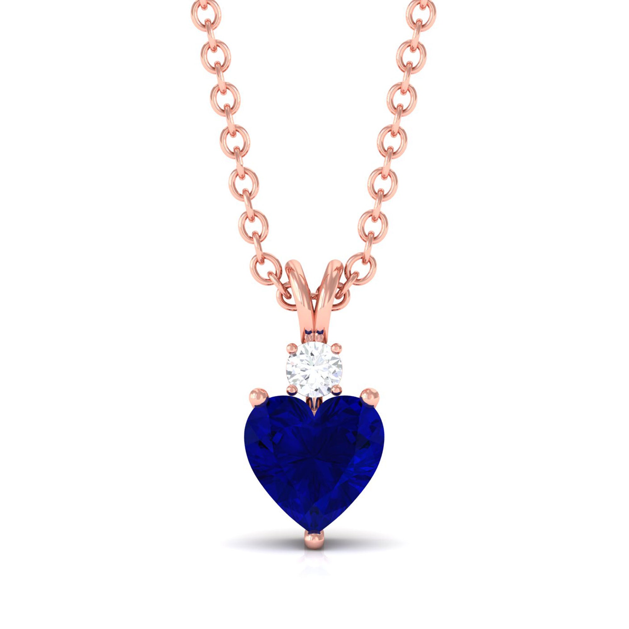 Vibrant Grown Labs-Lab Grown Blue Sapphire Heart Pendant Necklace