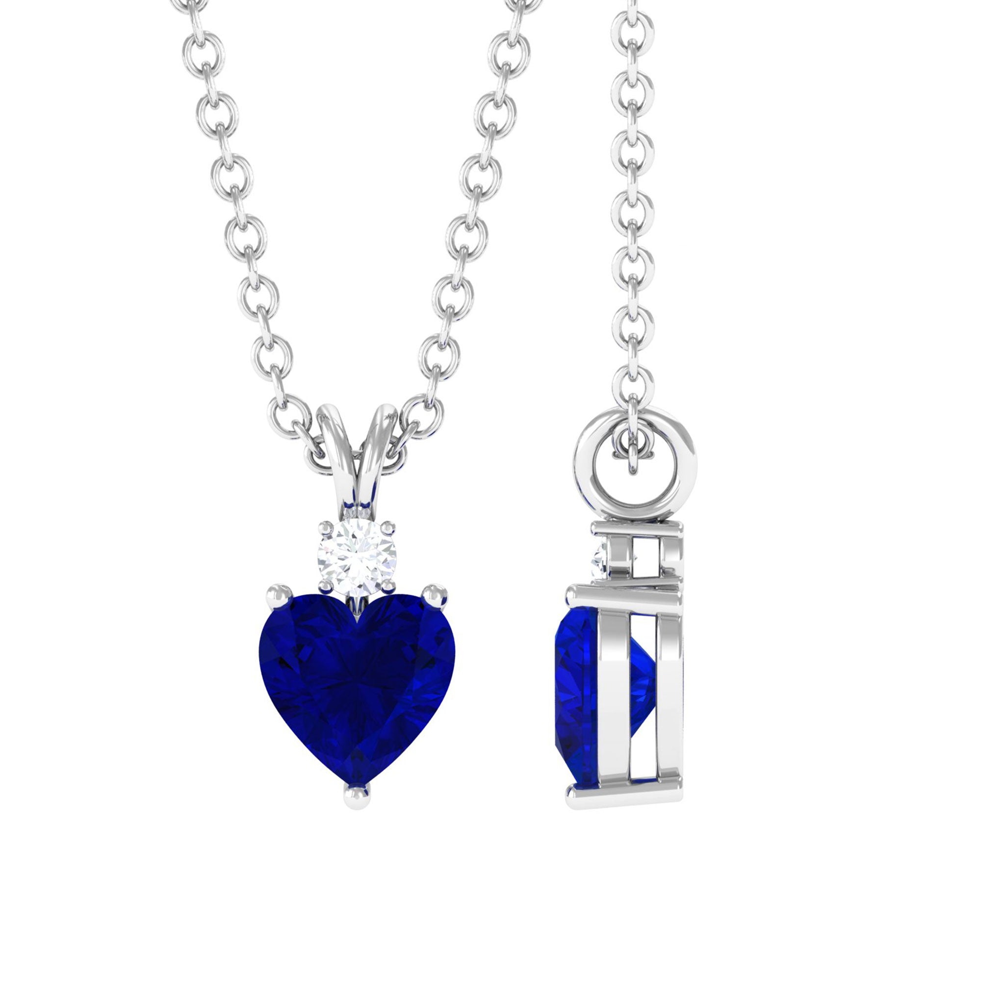 Vibrant Grown Labs-Lab Grown Blue Sapphire Heart Pendant Necklace