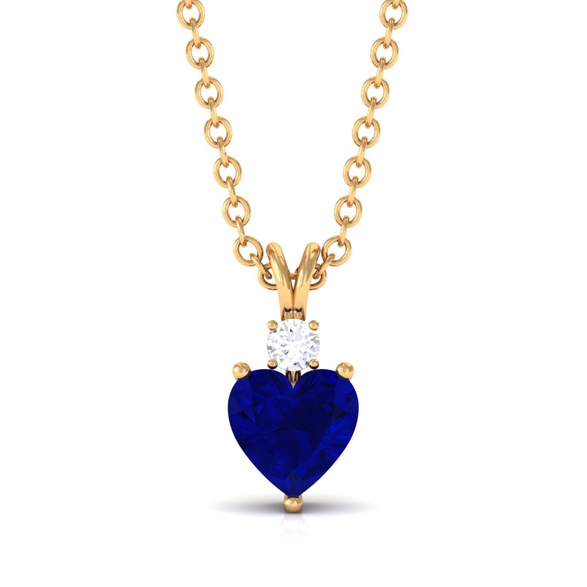 Vibrant Grown Labs-Lab Grown Blue Sapphire Heart Pendant Necklace