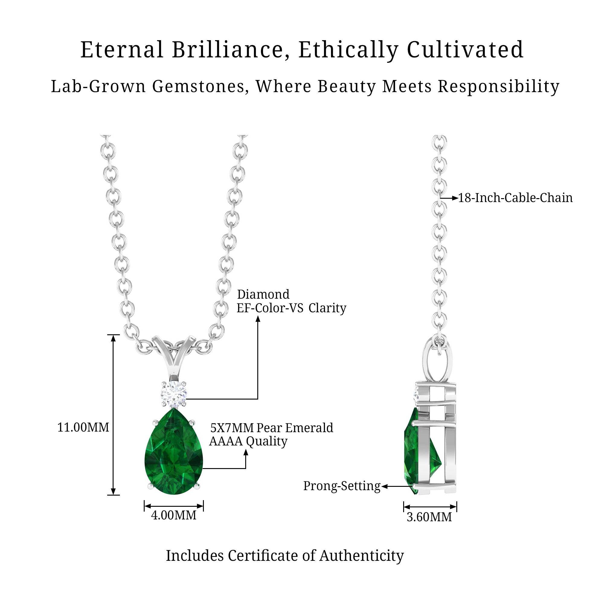 Vibrant Grown Labs-Pear Shape Lab Grown Emerald Minimal Pendant Necklace