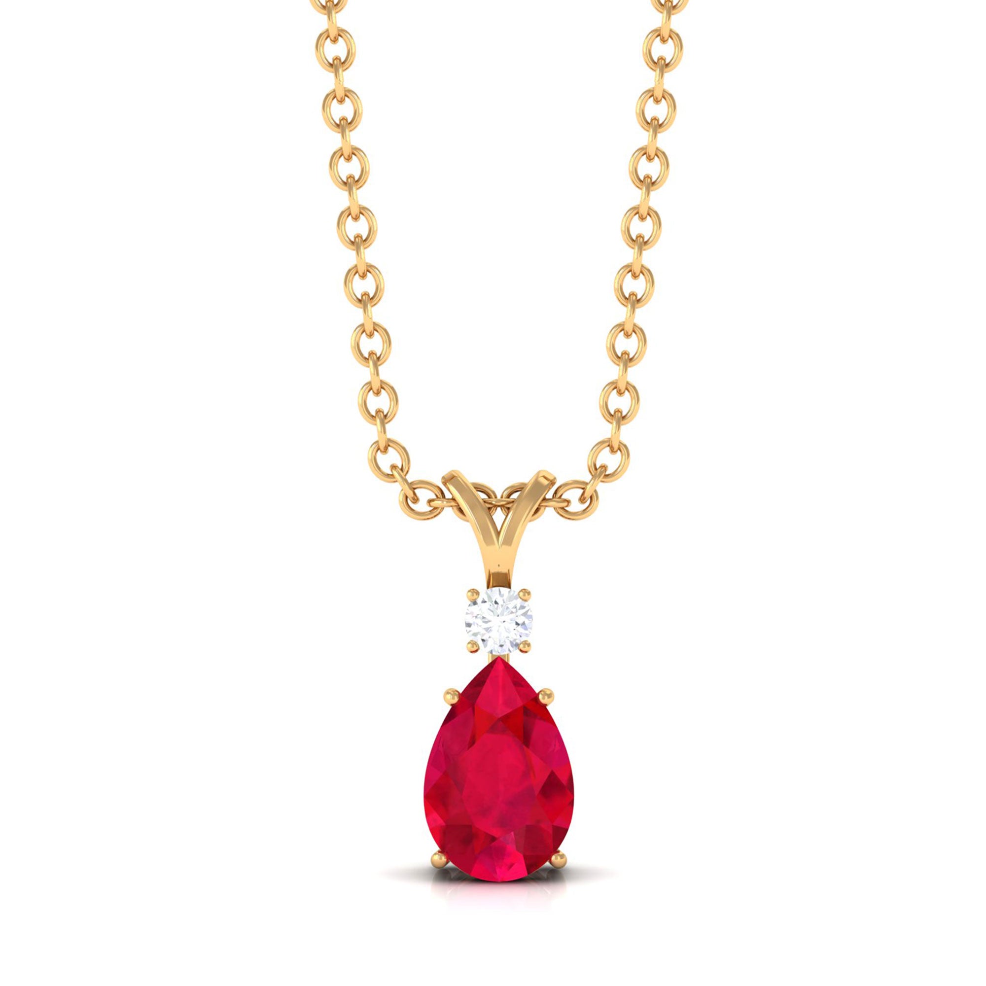 Vibrant Grown Labs-Pear Shaped Lab Grown Ruby Minimal Pendant Necklace