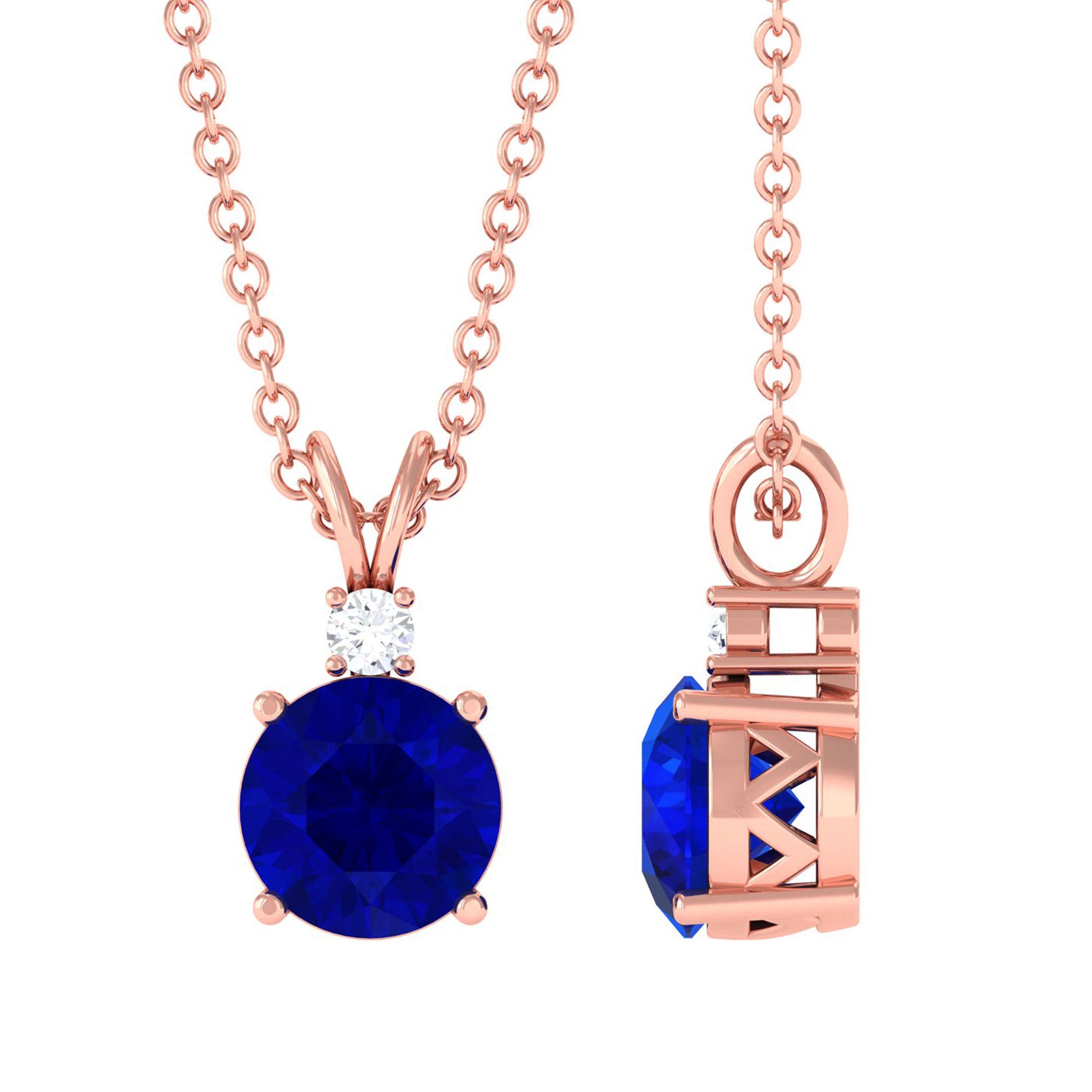 Vibrant Grown Labs-Lab Grown Blue Sapphire Solitaire Pendant Necklace