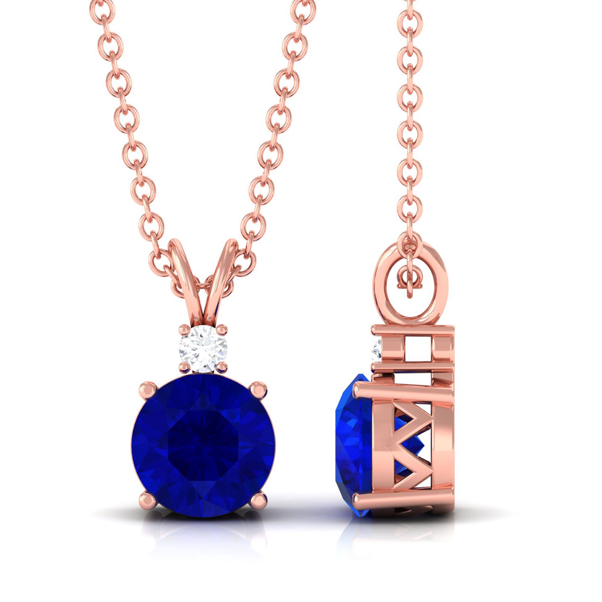 Vibrant Grown Labs-Lab Grown Blue Sapphire Solitaire Pendant Necklace