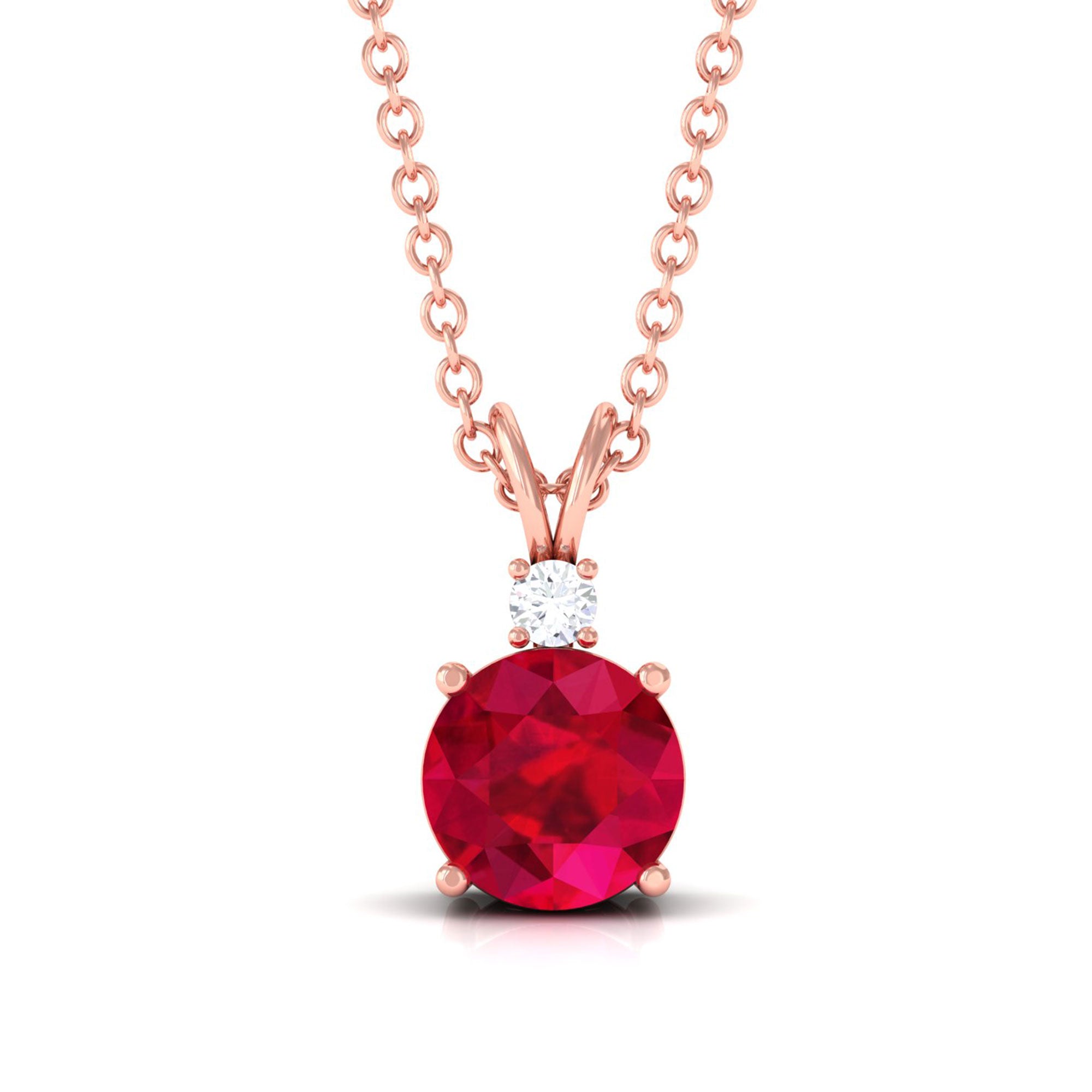 Vibrant Grown Labs-Round Lab Grown Ruby Solitaire Pendant Necklace