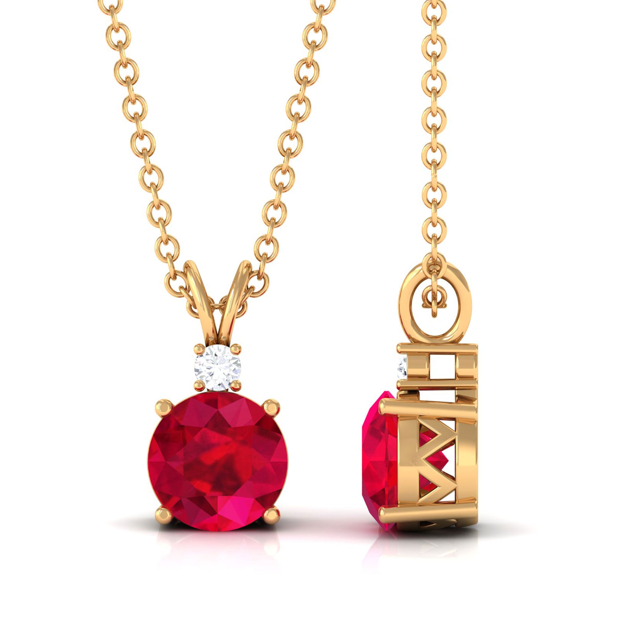 Vibrant Grown Labs-Round Lab Grown Ruby Solitaire Pendant Necklace