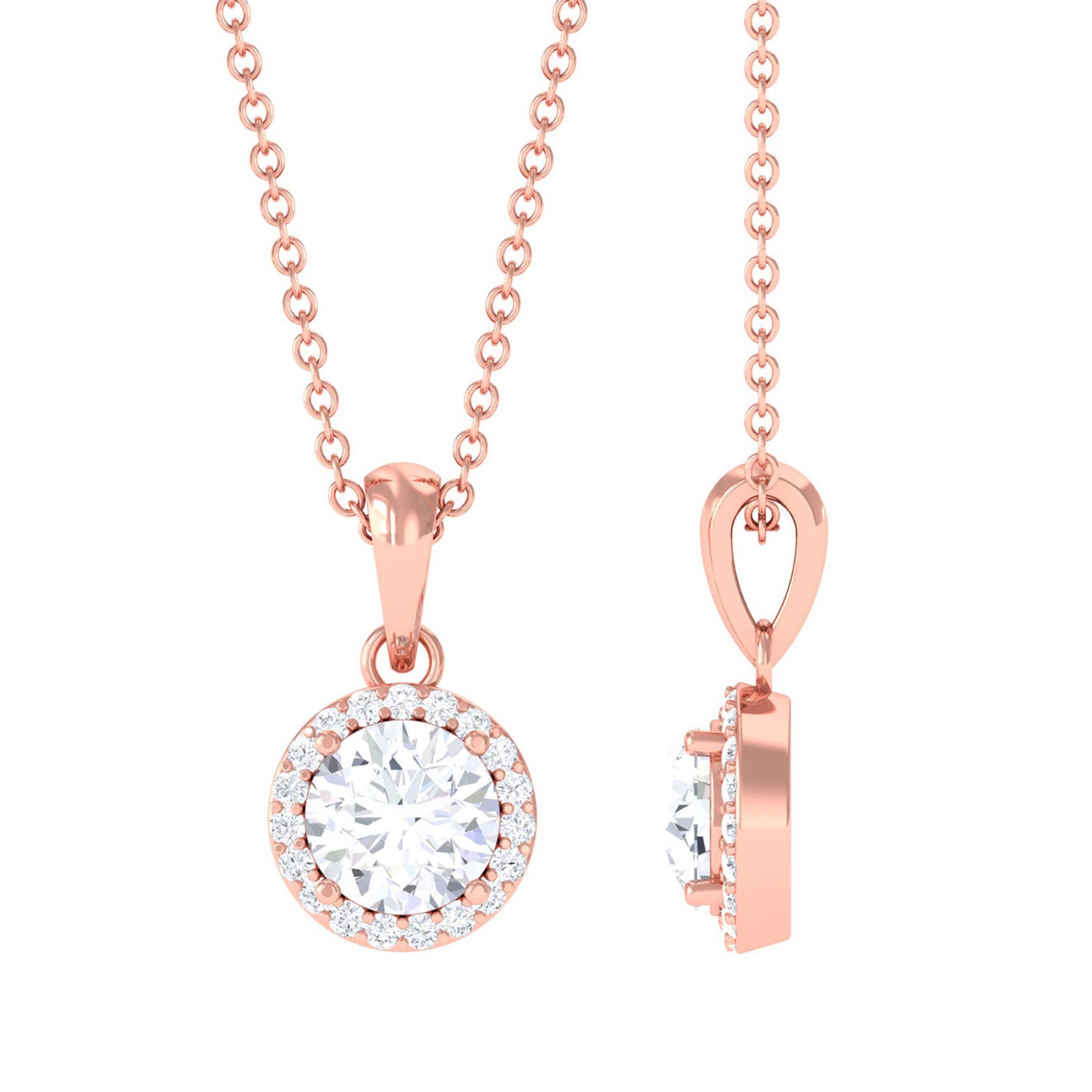 Vibrant Grown Labs-Classic Round Shape Lab Grown Diamond Halo Pendant Necklace