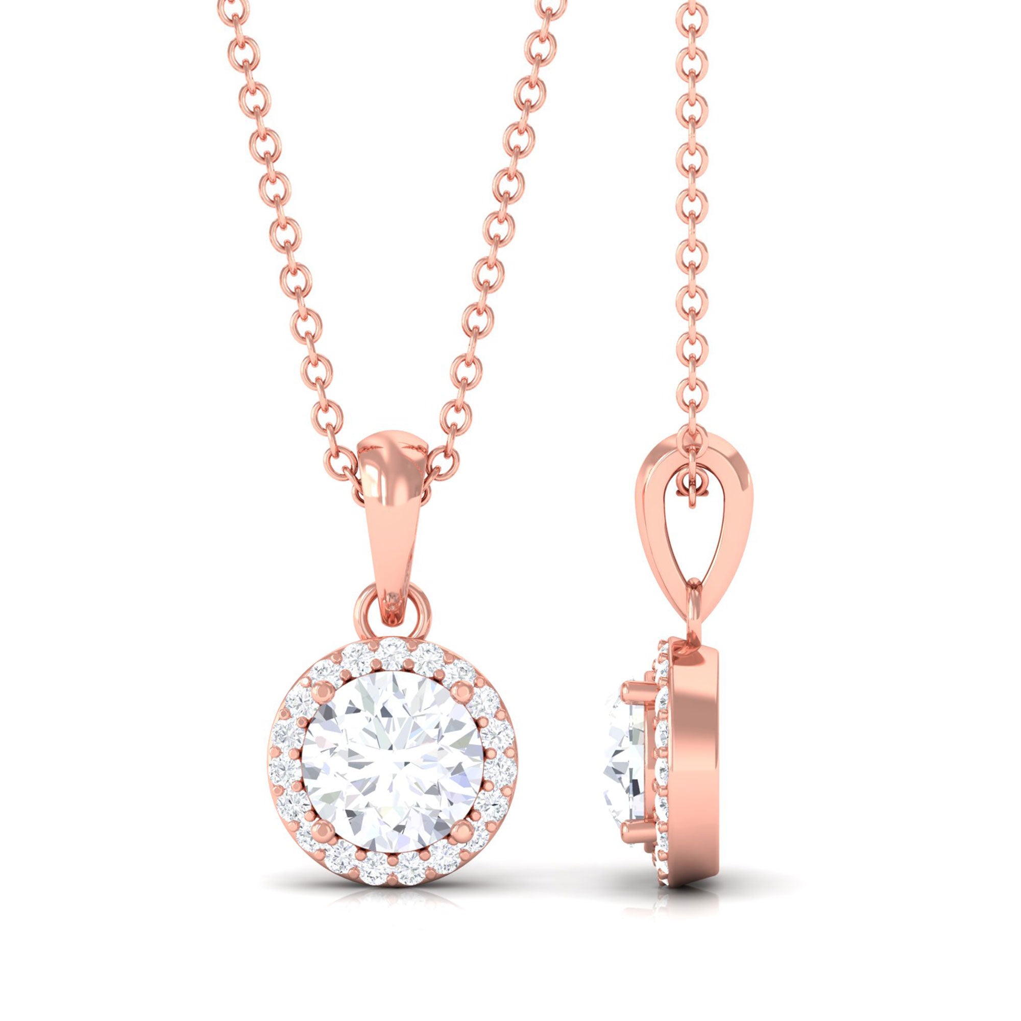 Vibrant Grown Labs-Classic Round Shape Lab Grown Diamond Halo Pendant Necklace