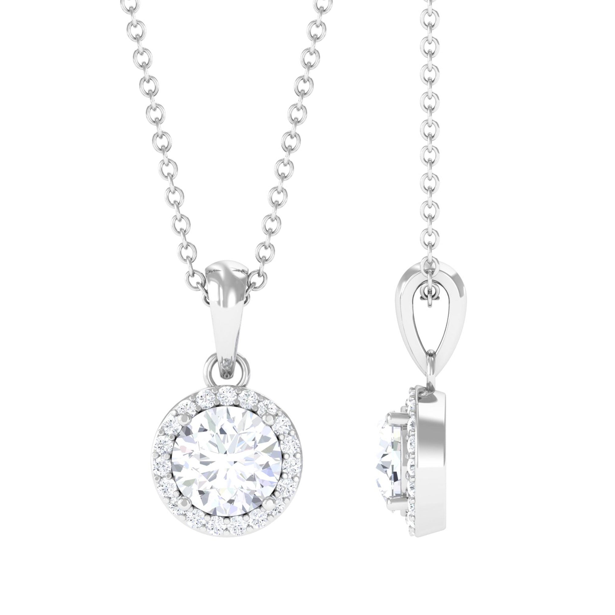 Vibrant Grown Labs-Classic Round Shape Lab Grown Diamond Halo Pendant Necklace