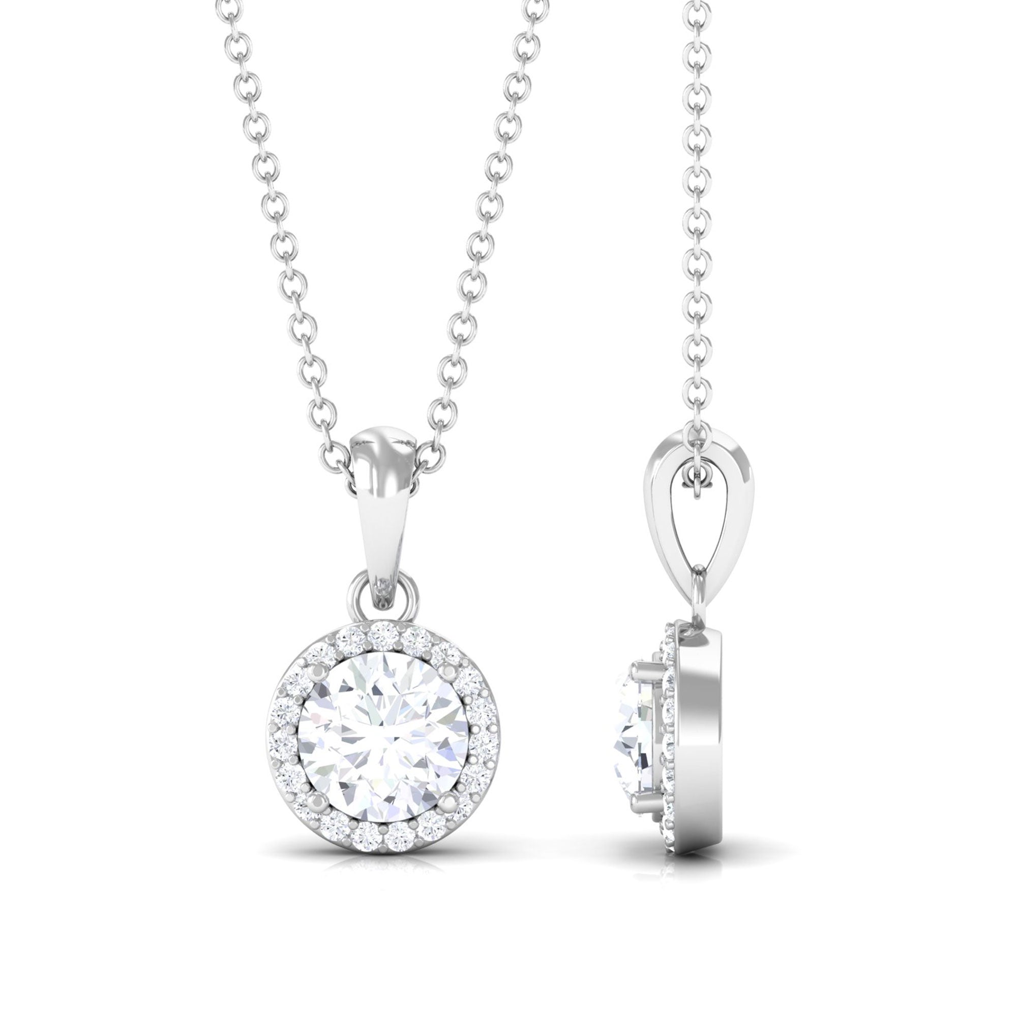 Vibrant Grown Labs-Classic Round Shape Lab Grown Diamond Halo Pendant Necklace