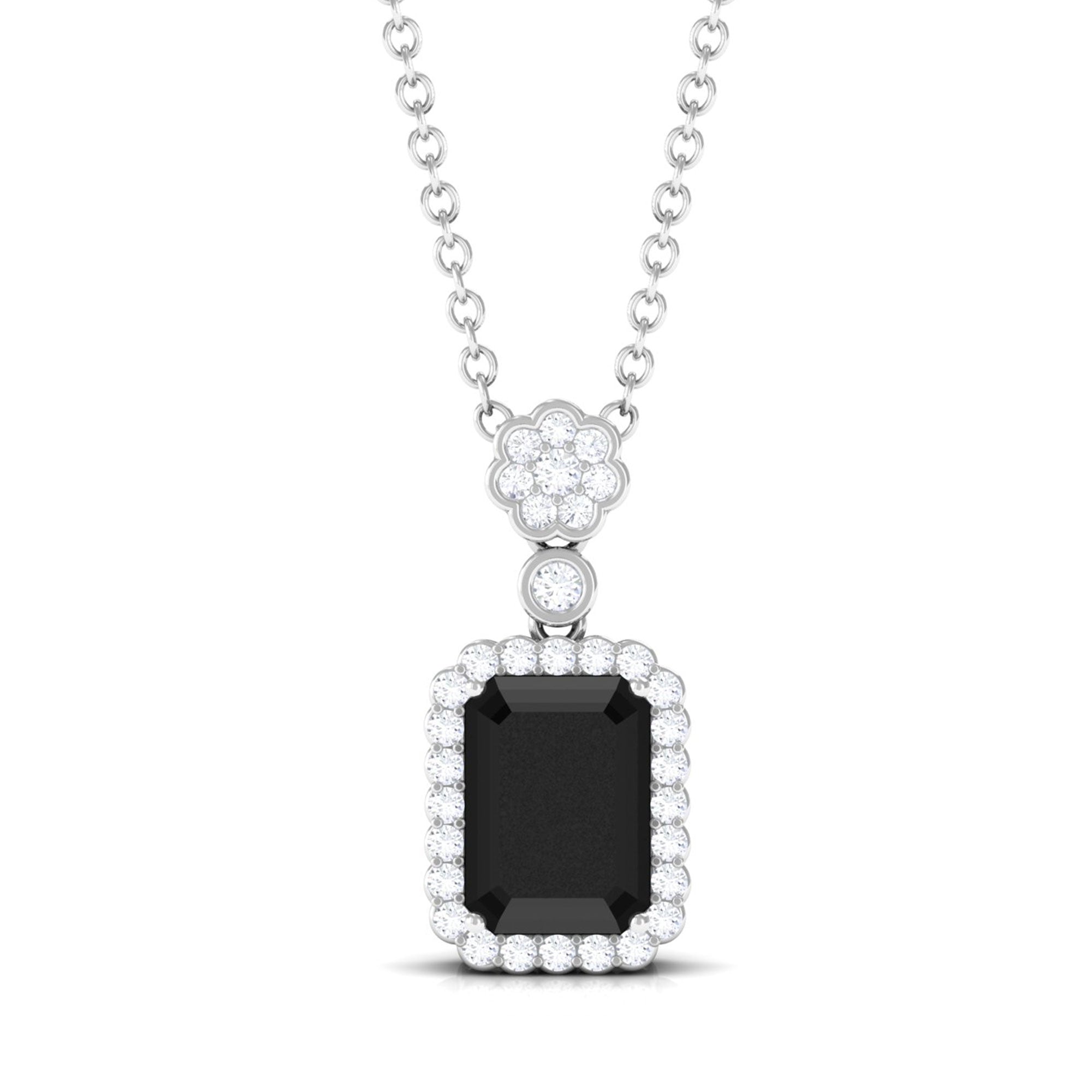 Vibrant Grown Labs-Vintage Inspired Emerald Cut Lab Grown Black Diamond Pendant Necklace