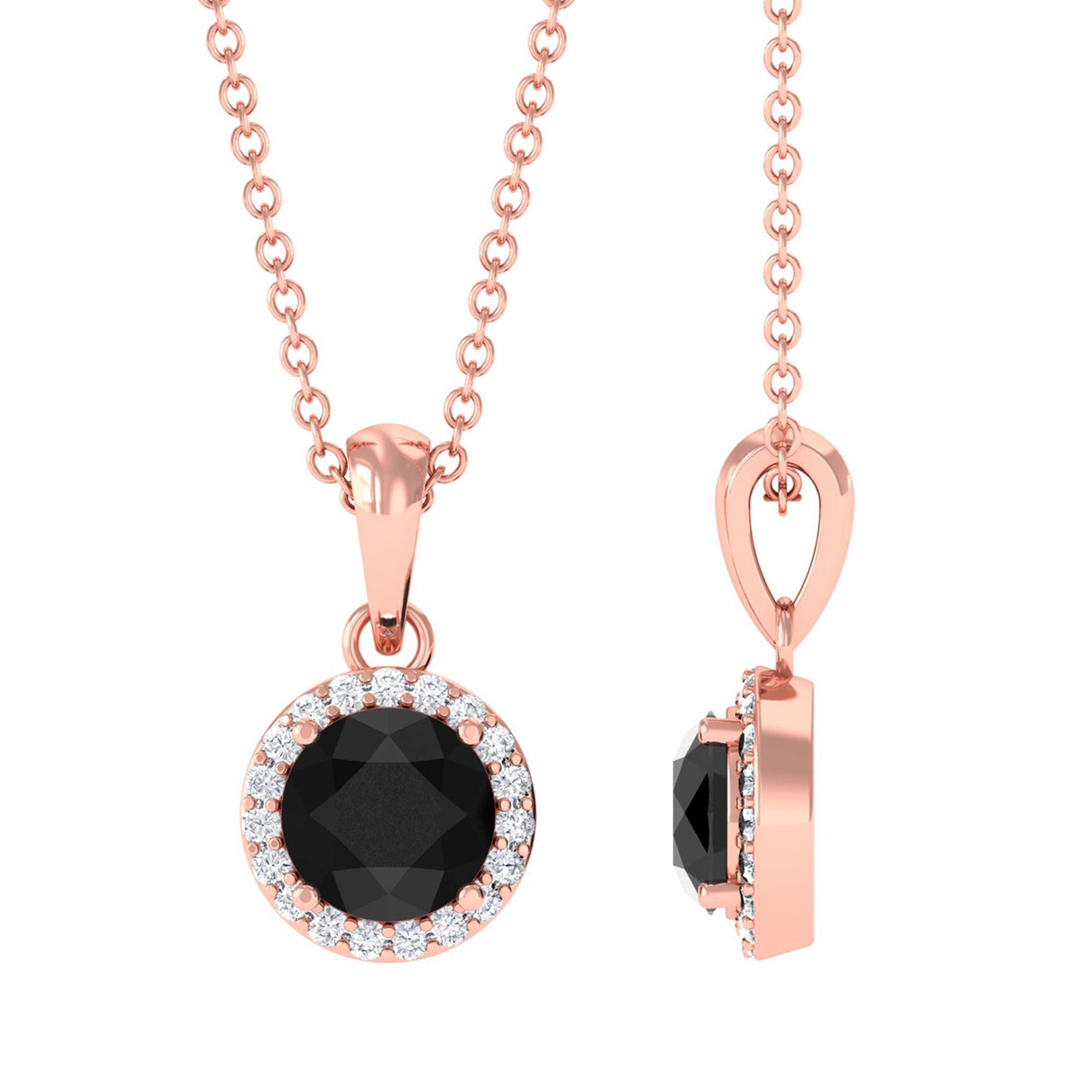 Vibrant Grown Labs-Classic Lab Grown Black Diamond Pendant Necklace with Halo