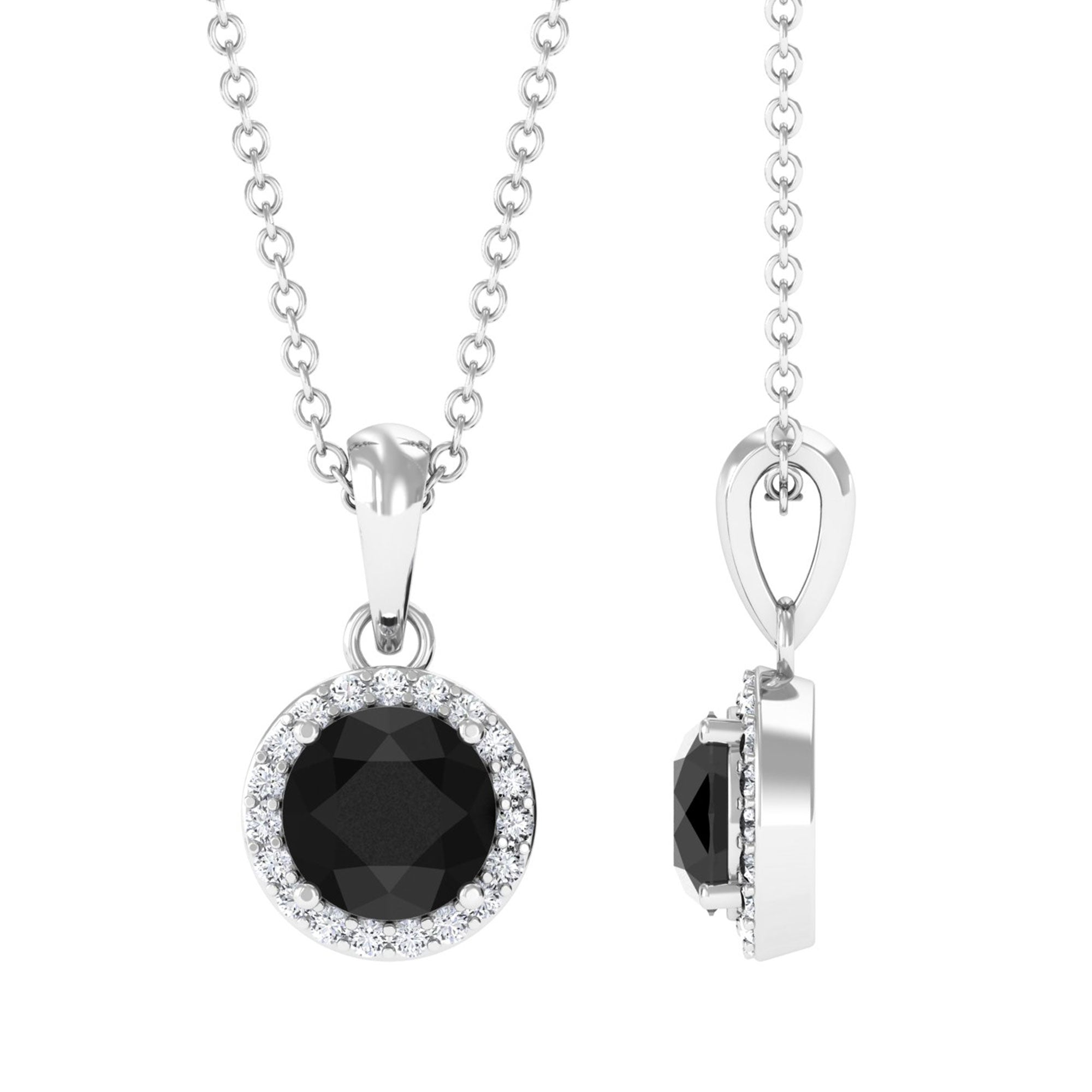 Vibrant Grown Labs-Classic Lab Grown Black Diamond Pendant Necklace with Halo