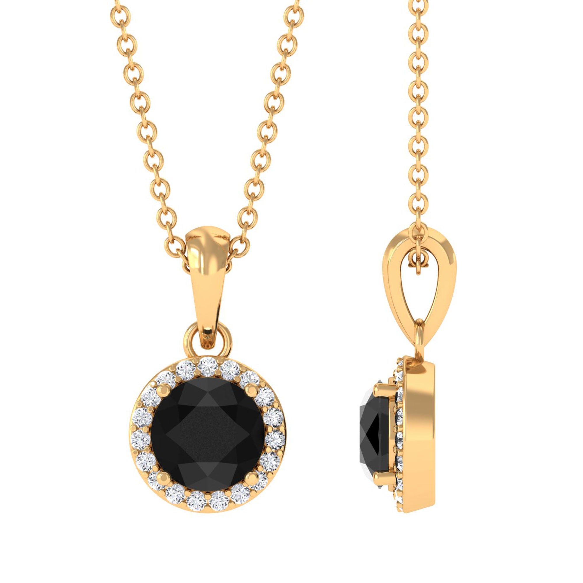 Vibrant Grown Labs-Classic Lab Grown Black Diamond Pendant Necklace with Halo