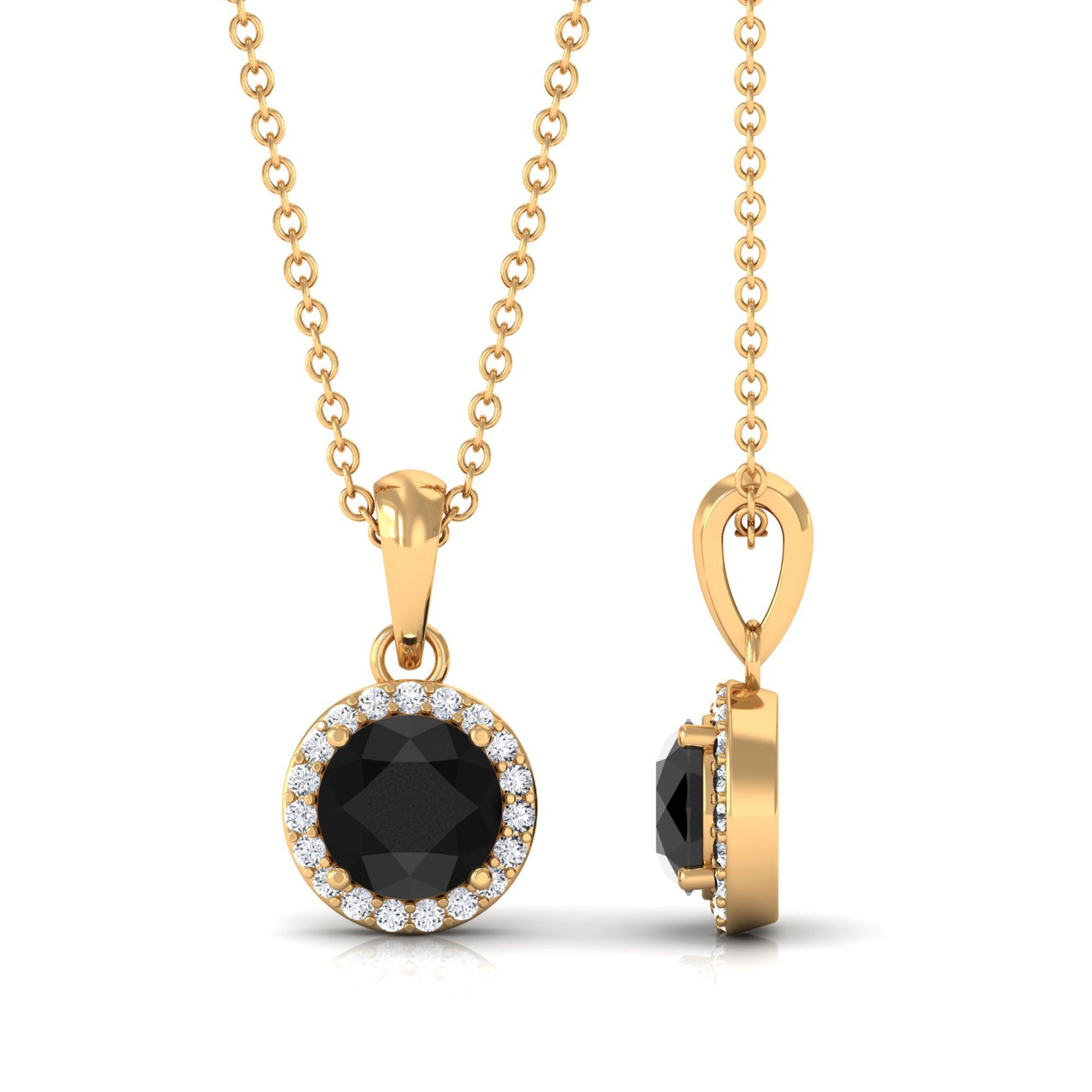 Vibrant Grown Labs-Classic Lab Grown Black Diamond Pendant Necklace with Halo